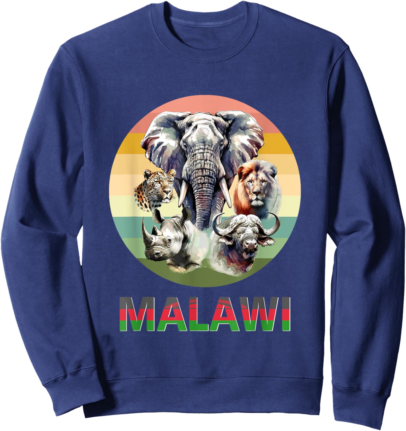 Malawi Big 5 Watercolor on Retro Sunset for Malawi Fans Sweatshirt - Sweatshirt | Navy
