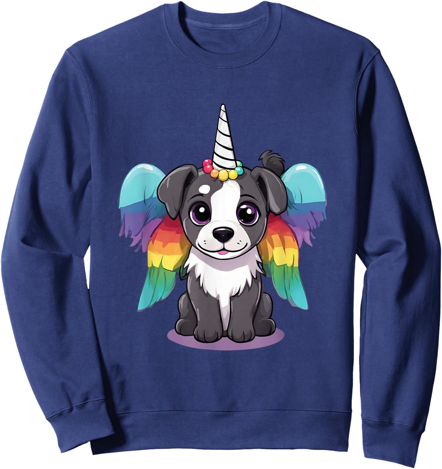 Cute Magical Unicorn Puppy Dog With Rainbow Wings Women Kids Sweatshirt - Sweatshirt | Navy
