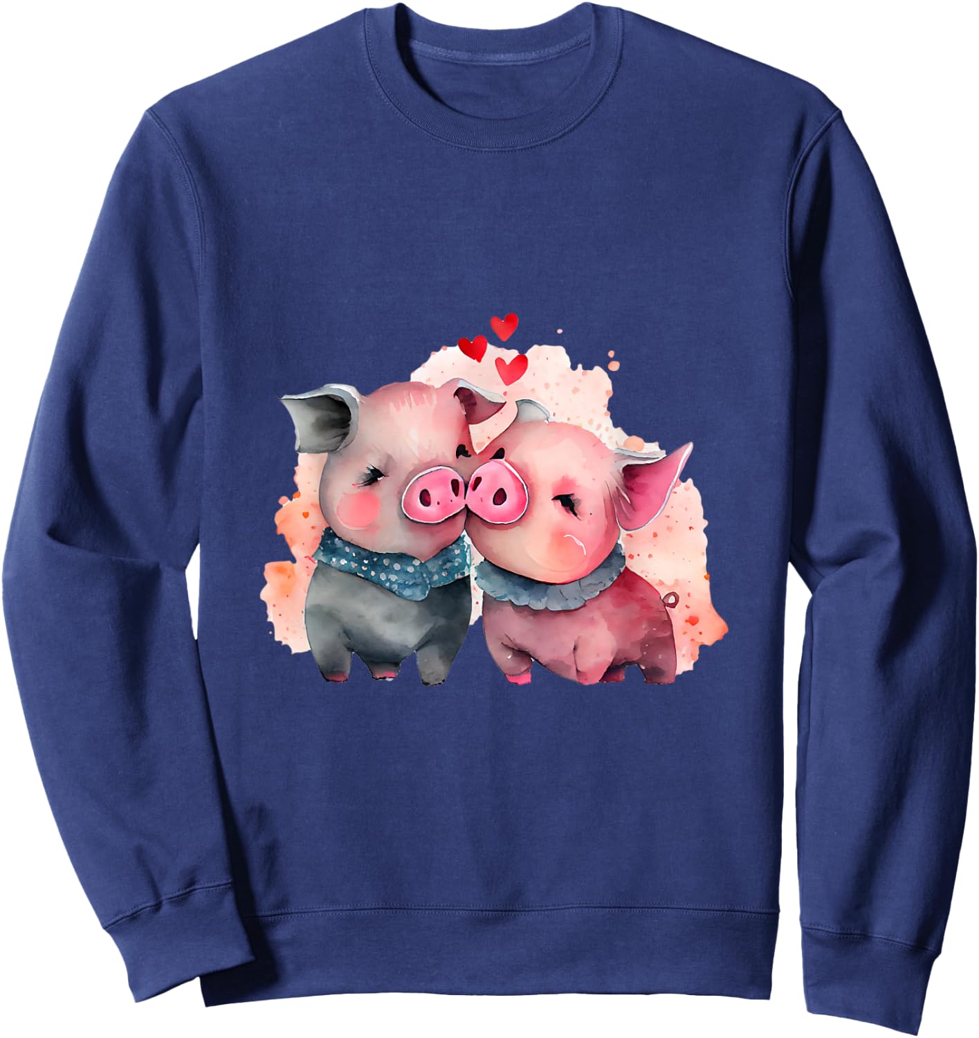 Two Loving Pigs In Love Heart Valentine's Day Pig Sweatshirt - Sweatshirt | Navy