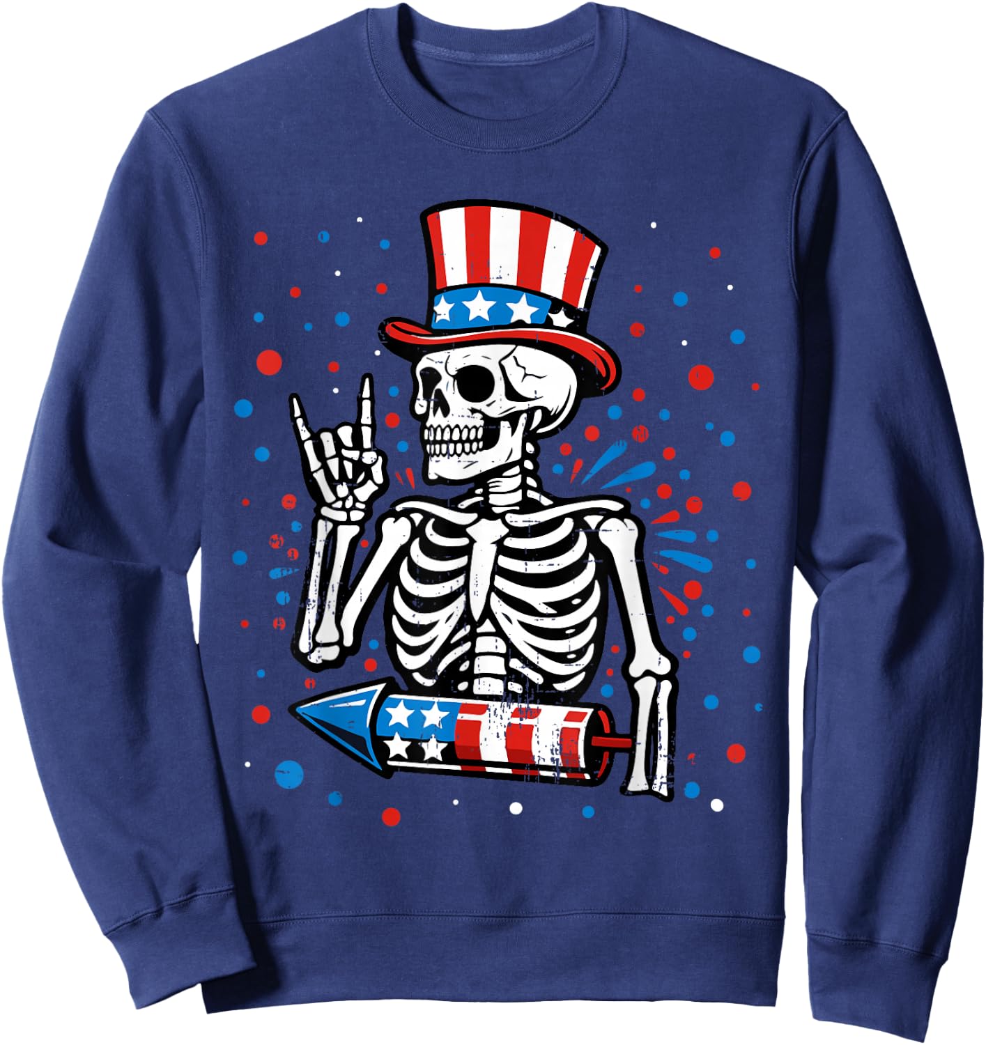 4th of July Skeleton Patriotic Rock USA Flag Men Boys Kids Sweatshirt - Sweatshirt | Navy