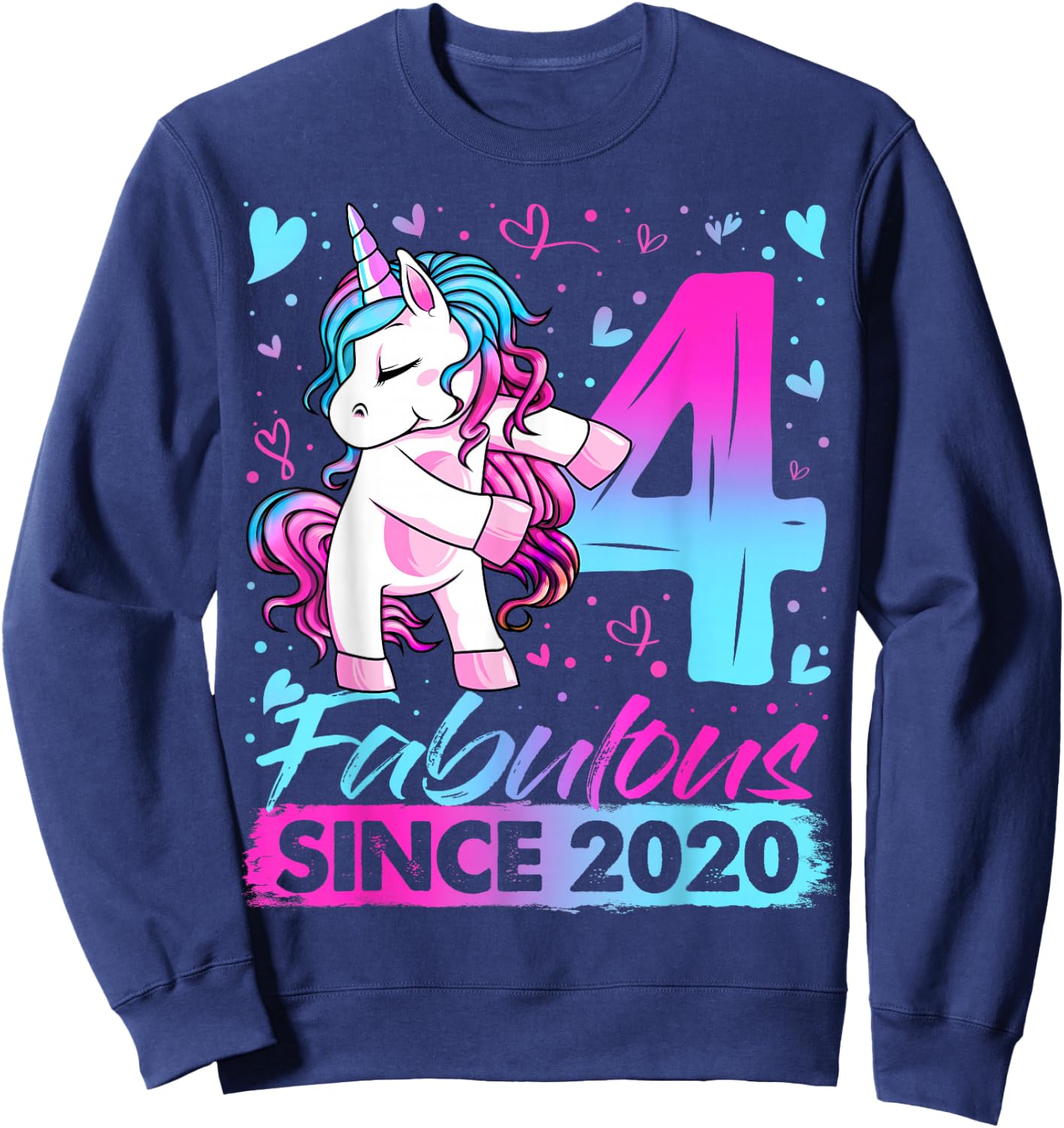 4 Years Old Flossing Unicorn Gifts 4th Birthday Girl Party Sweatshirt - Sweatshirt | Navy