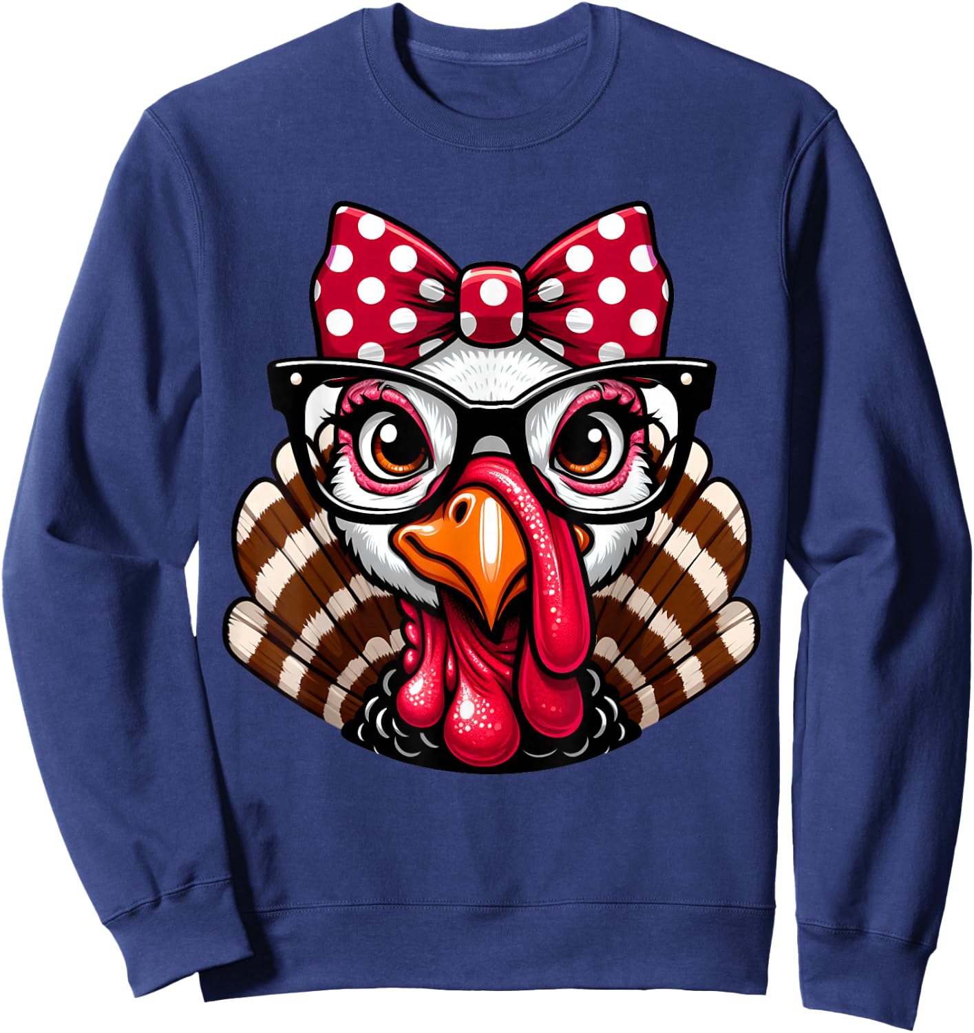 Thanksgiving Turkey Face Glasses Women Girls Sweatshirt - Sweatshirt | Navy