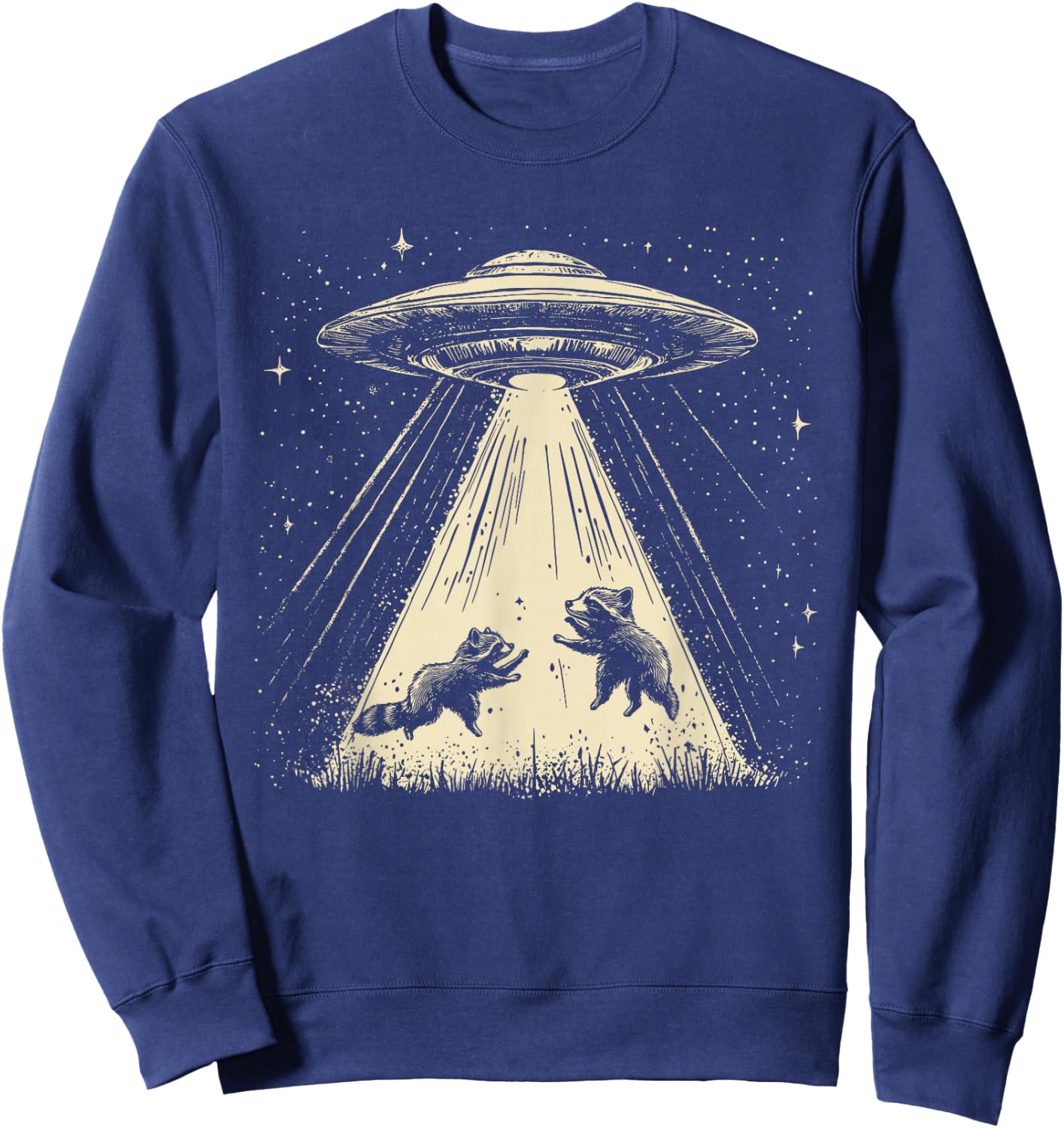 Bad Attitudes Retro UFO Raccoon Space Alien Raccoon Sci-Fi Sweatshirt - Sweatshirt | Navy