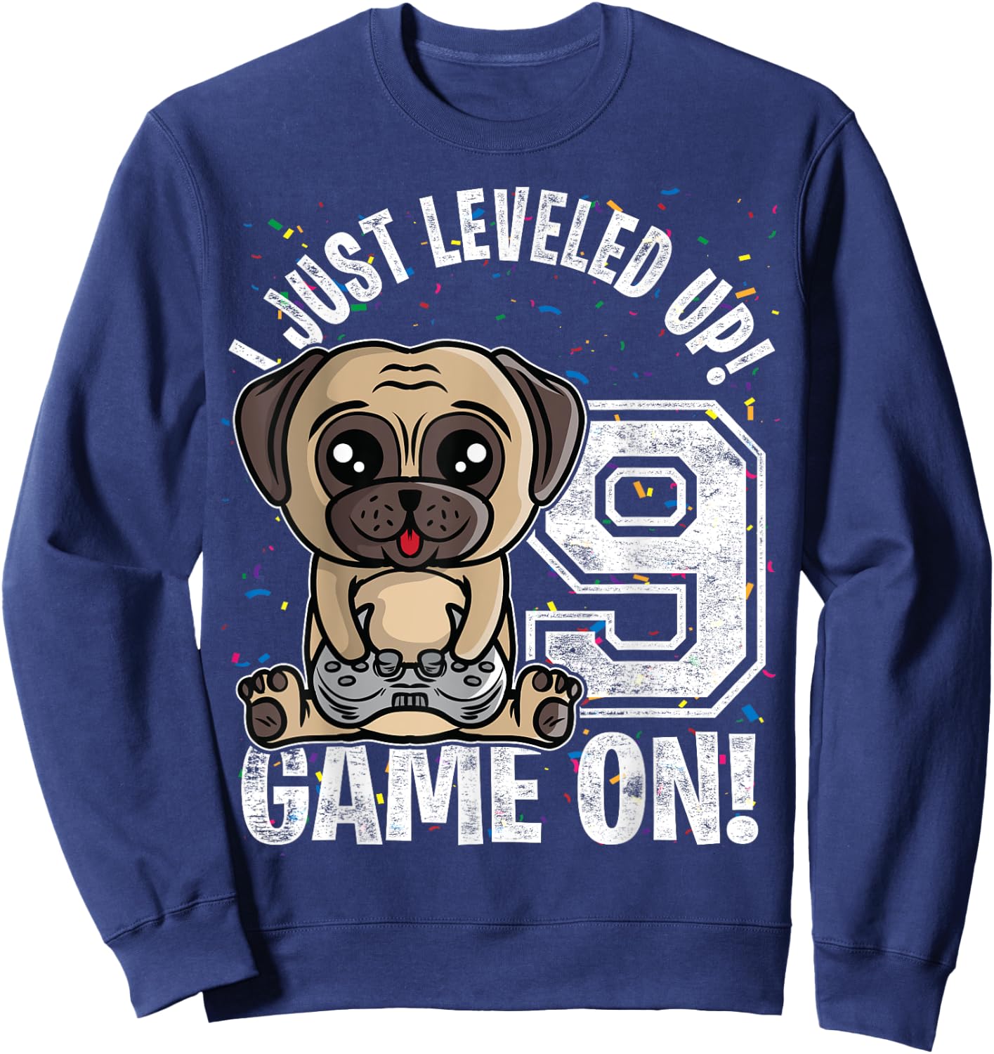 9 Years Old 9th Birthday Pug Dog Boy Girl Gifts Video Game Sweatshirt - Sweatshirt | Navy