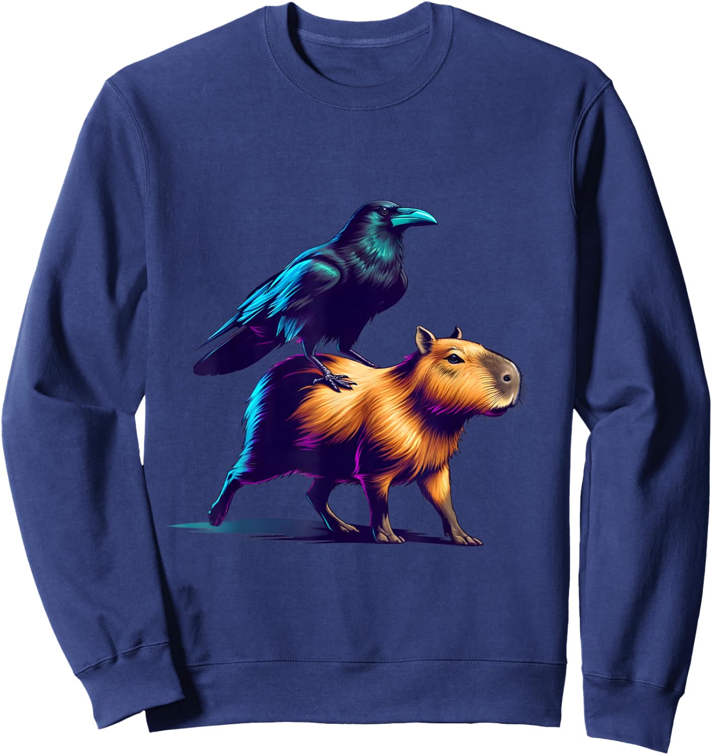 Funny Raven Capybara Graphic Crow Lover Men Women Girls Boys Sweatshirt - Sweatshirt | Navy