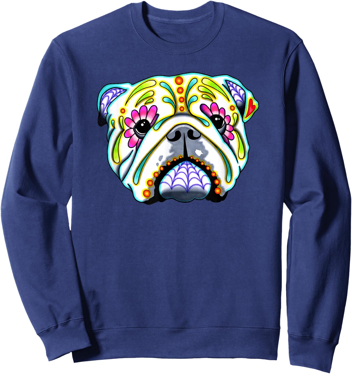 English Bulldog - Day of the Dead Sugar Skull Dog Sweatshirt - Sweatshirt | Navy