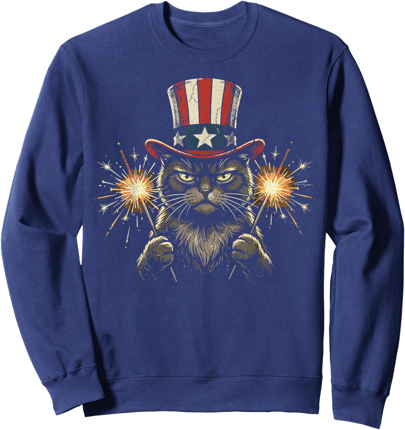 USA Black Cat 4th of July Sweatshirt - Sweatshirt | Navy
