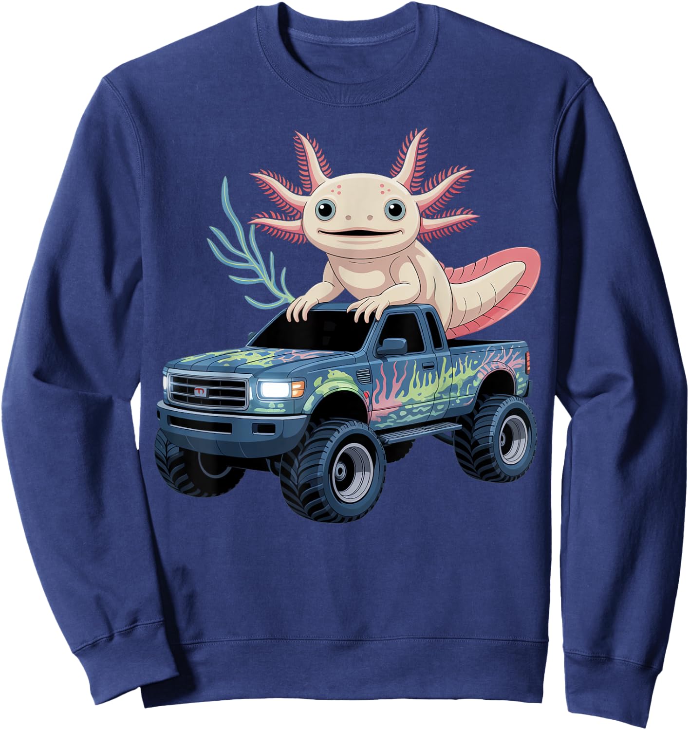 Monster Truck With Axolotl Design Sweatshirt - Sweatshirt | Navy