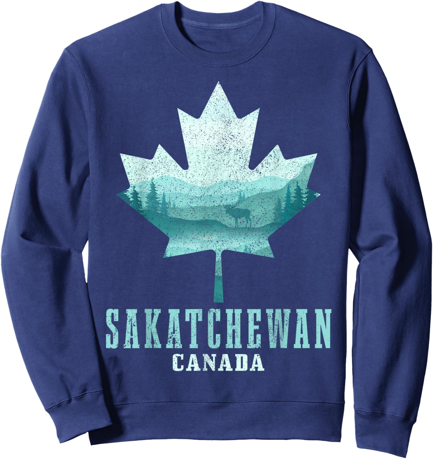 Saskatchewan Maple Leaf Moose Vintage Canada Canadian Pride Sweatshirt - Sweatshirt | Navy