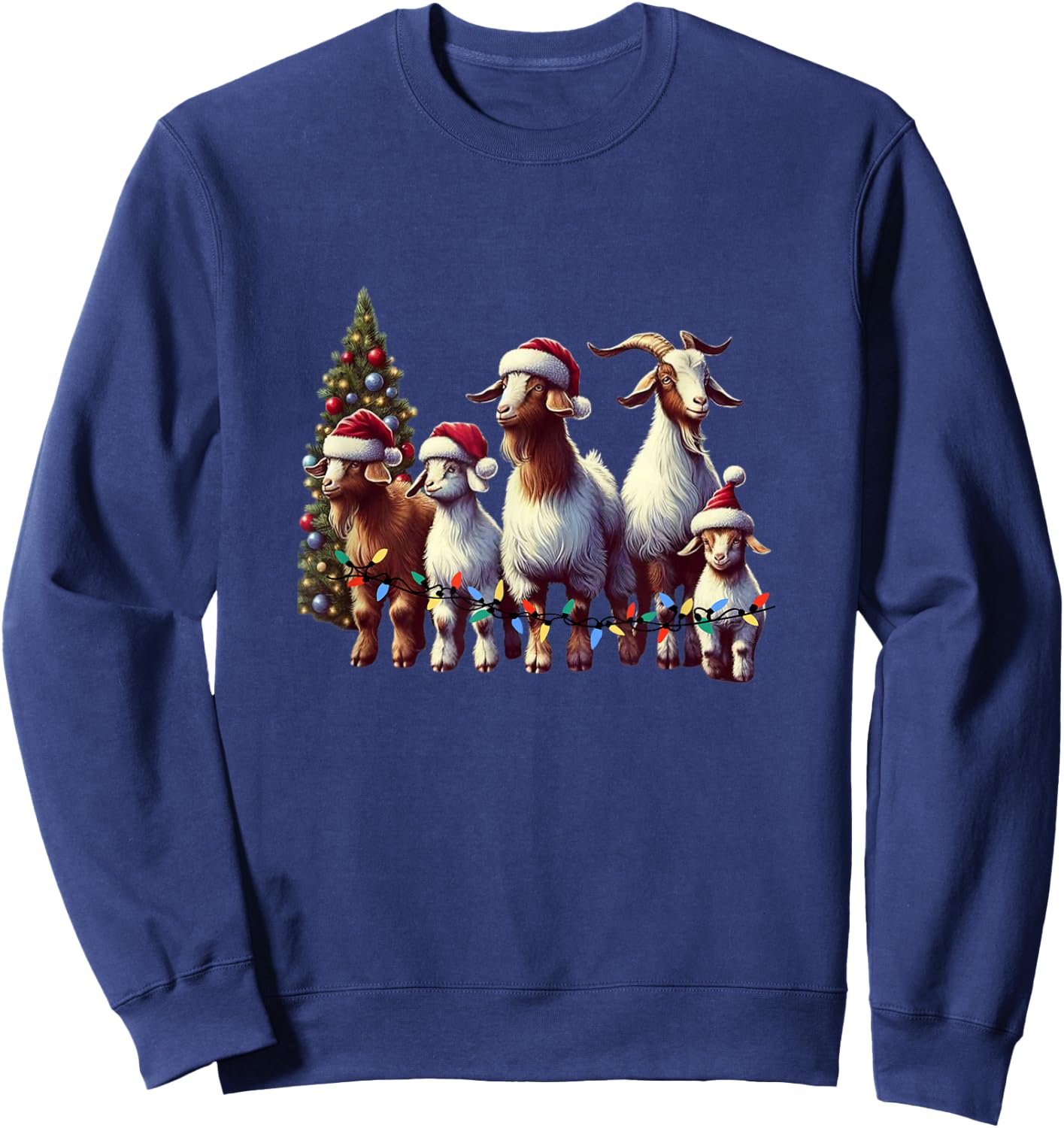 Christmas Goat with Santa Hat Goats Christmas Farmer Sweatshirt - Sweatshirt | Navy