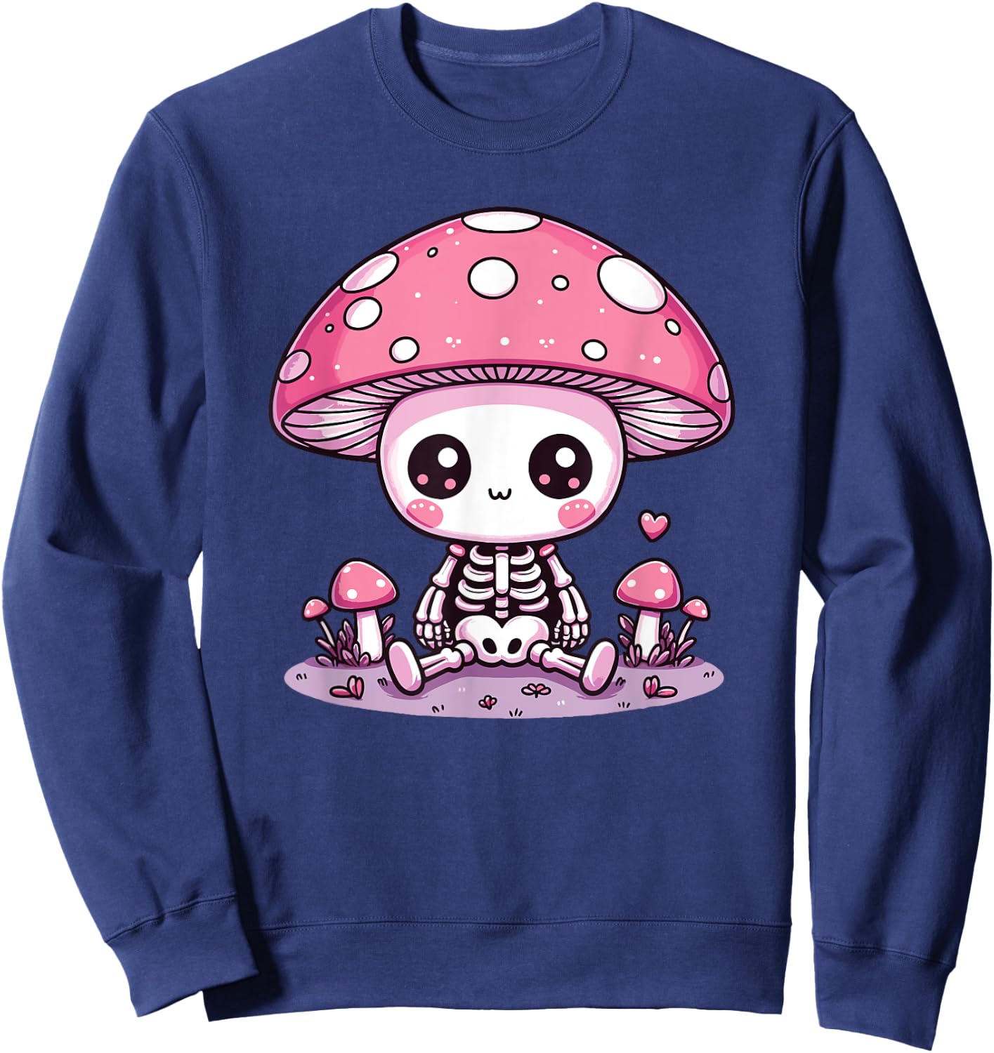 Cute Mushroom Skeleton Kawaii Spooky Skeleton Sweatshirt - Sweatshirt | Navy
