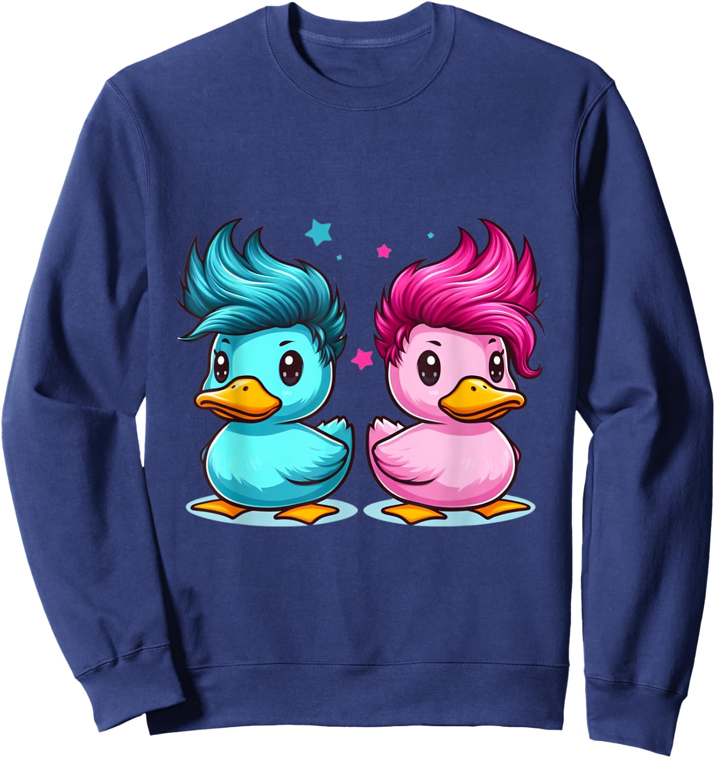 Pink and Blue Ducks with Spunky Hair Cute Style Sweatshirt - Sweatshirt | Navy