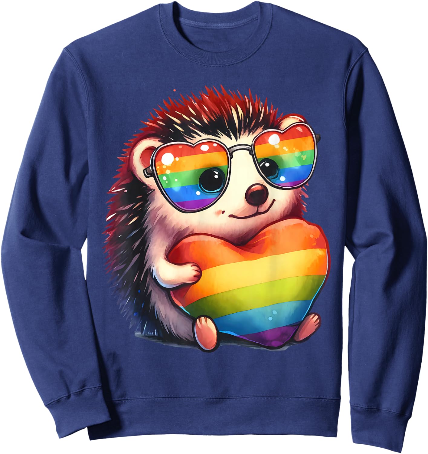Gay Pride Hedgehog Heart Rainbow Flag LGBT Women Girls Kids Sweatshirt - Sweatshirt | Navy