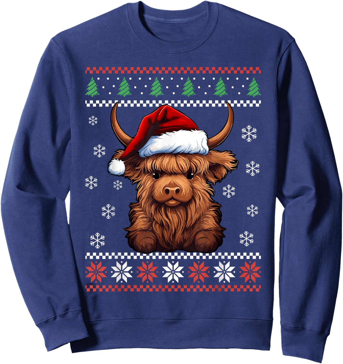 Highland Cow Ugly Christmas Sweater Xmas for Adults Kids Sweatshirt - Sweatshirt | Navy