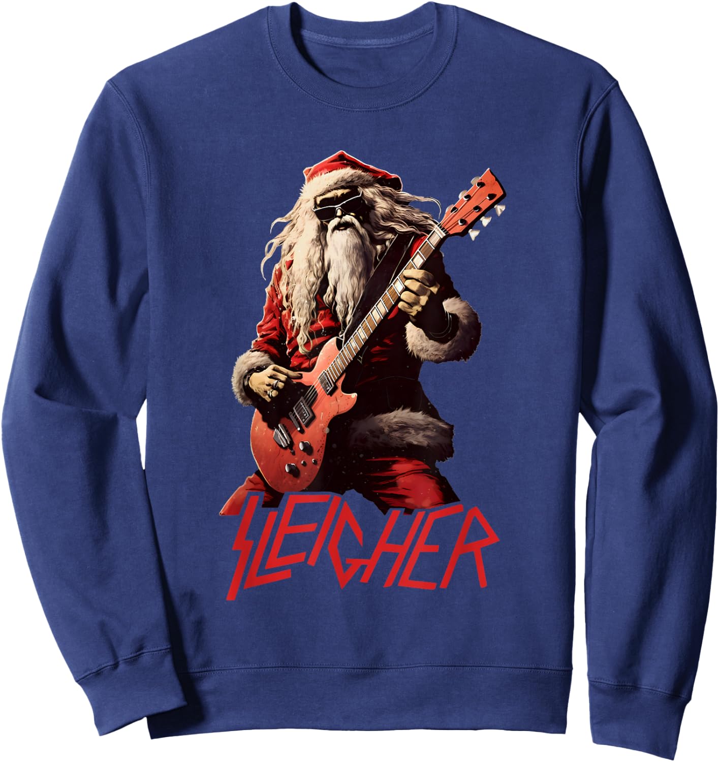Sleigher Funny Christmas Heavy Metal Music Sweatshirt - Sweatshirt | Navy