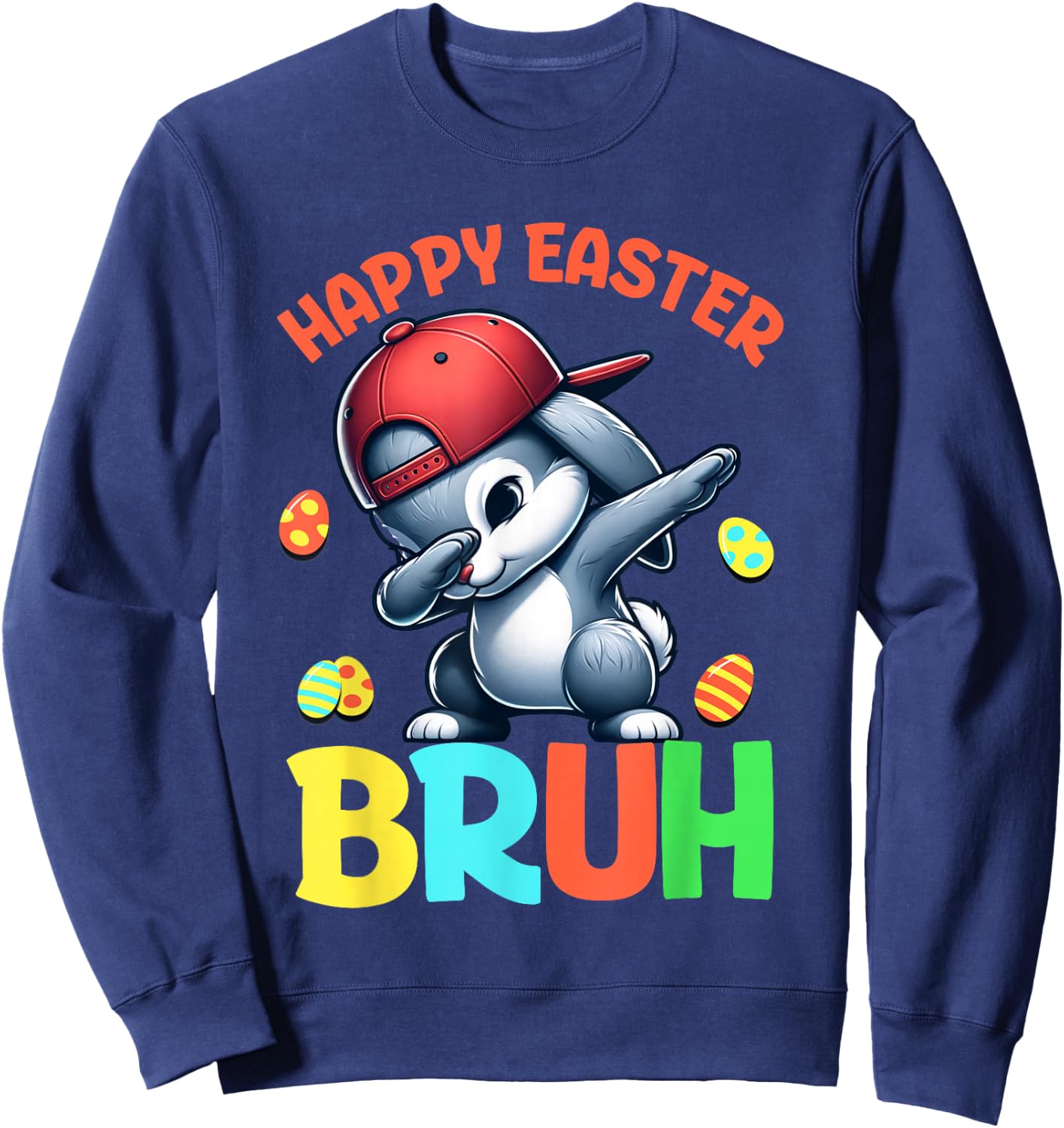 Bruh Easter Teens Boys Kids Happy Easter Bruh Sweatshirt - Sweatshirt | Navy