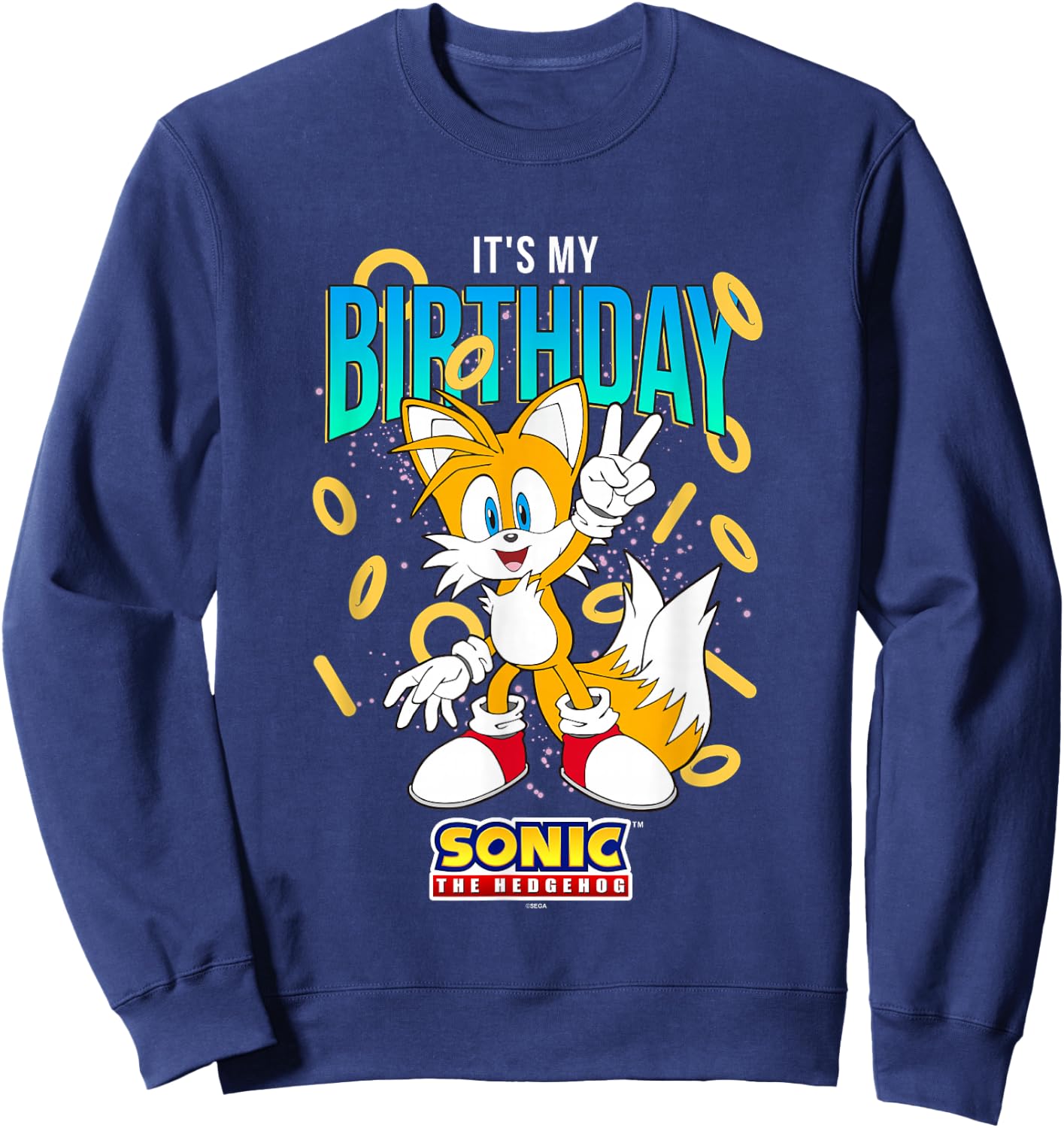 Sonic The Hedgehog Birthday It's My Birthday Tails Rings Sweatshirt - Sweatshirt | Navy