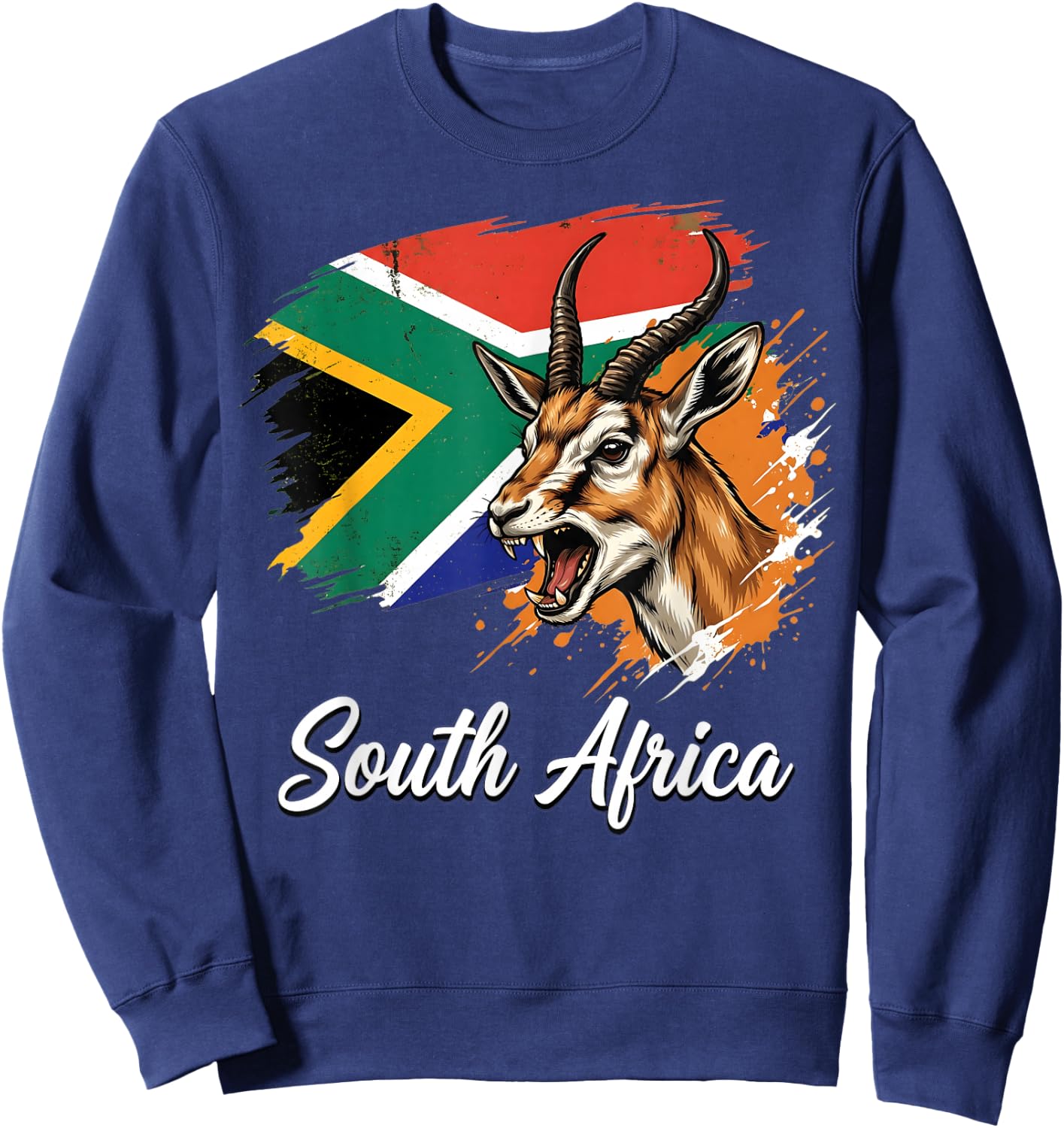 South Africa National Flag with Springbok Antelope Sweatshirt - Sweatshirt | Navy