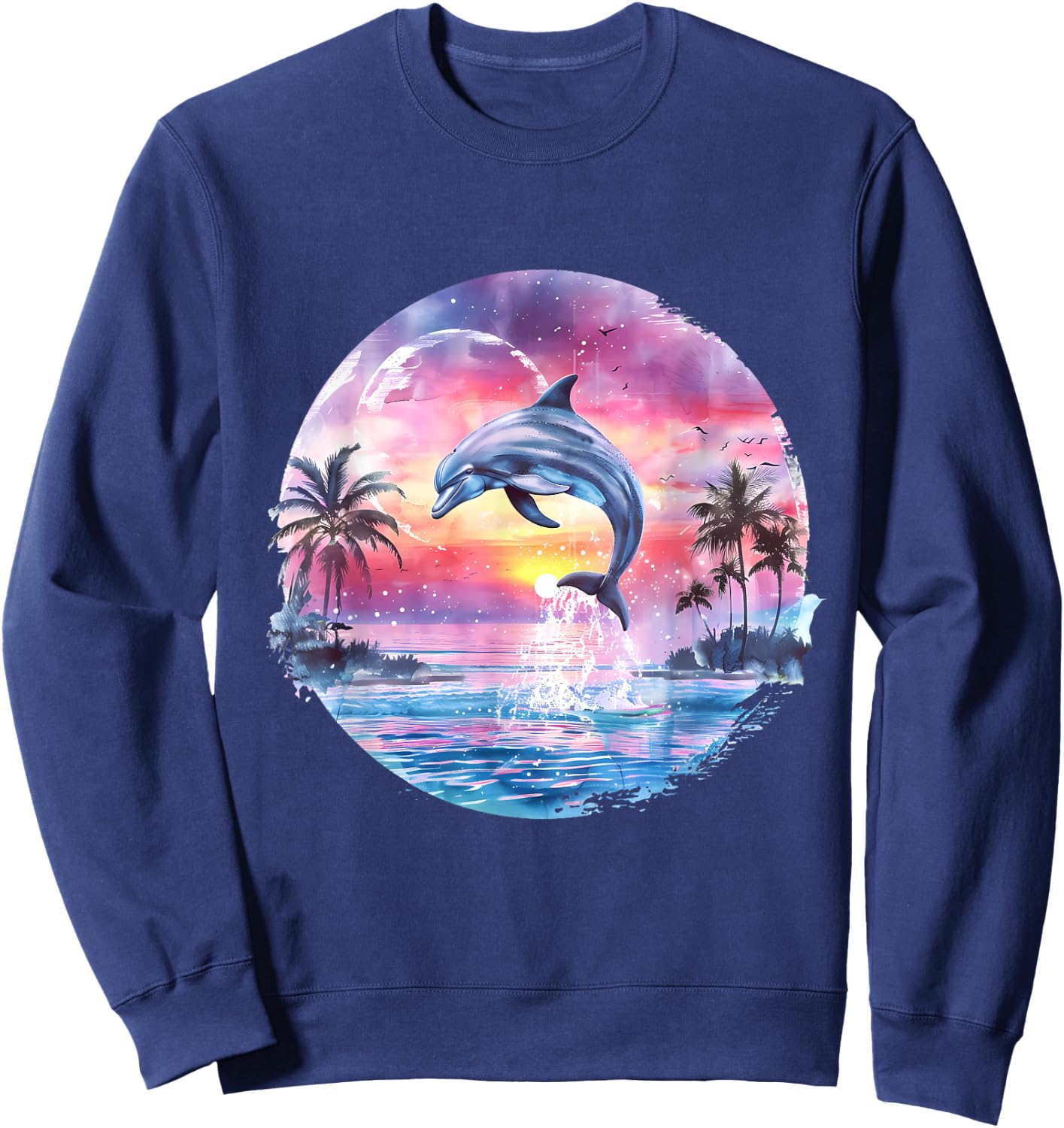 Sea Ocean Animal Art Delfin Sonnenuntergang Meer Ozean Tierliebhaber Ozean Meer Delfin Schwarz S EU 38-40 Sweatshirt - Sweatshirt | Navy