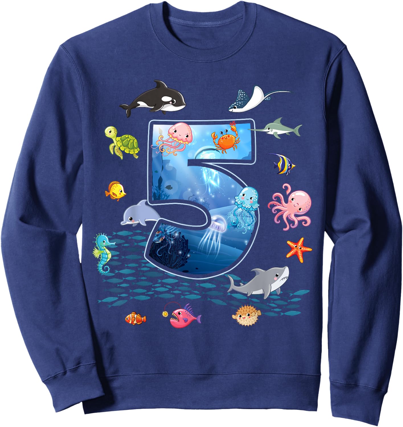 5th Birthday Aquarium Sea Aquatic Animals Lover Boys Girls Sweatshirt - Sweatshirt | Navy