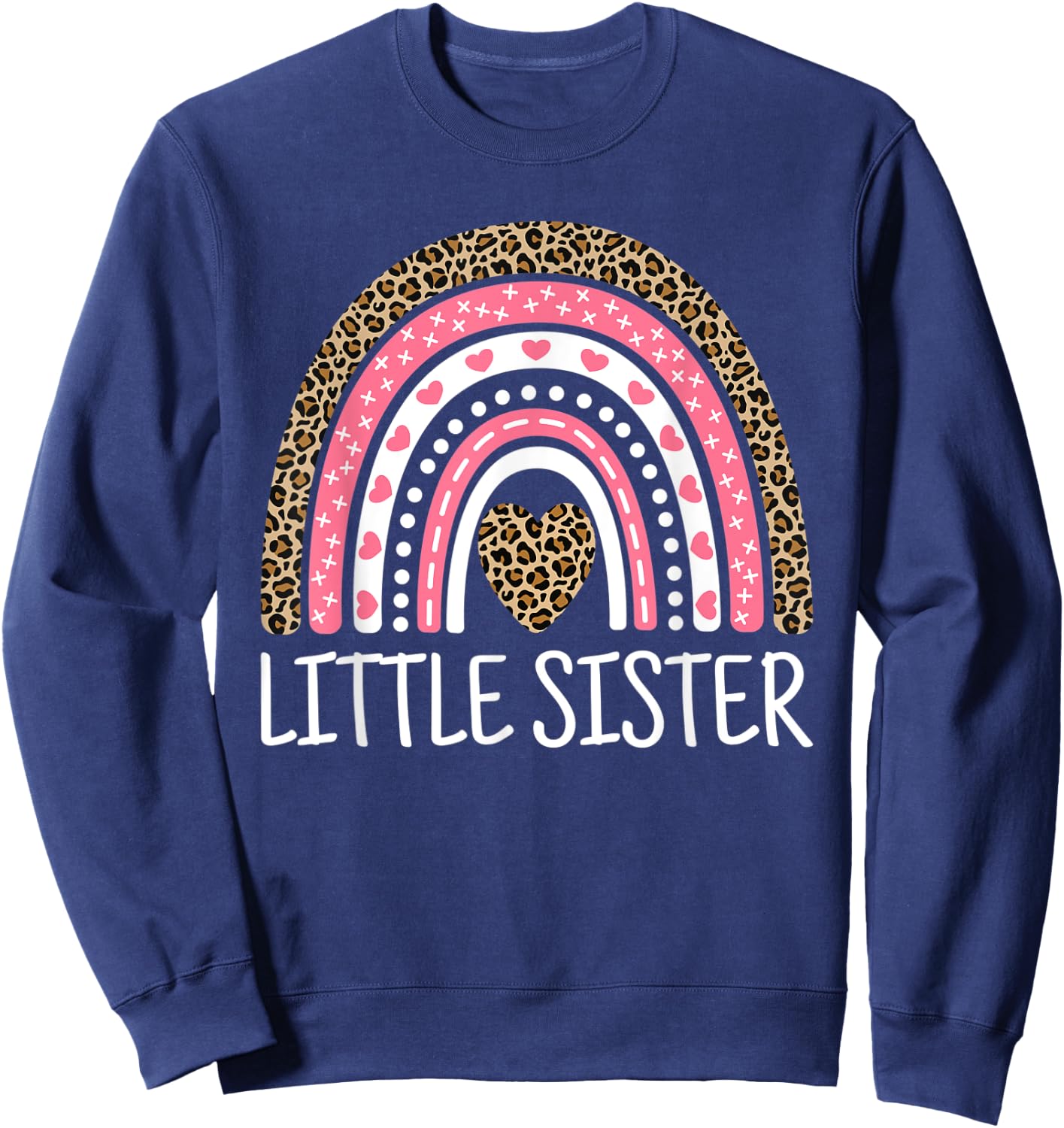 Sis Outfit Girl Kid Rainbow Leopard Print Cute Little Sister Sweatshirt - Sweatshirt | Navy
