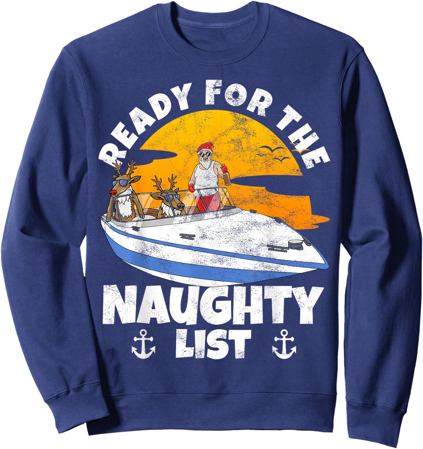 Ready For Naughty List on Christmas in July Santa on a Boat Sweatshirt - Sweatshirt | Navy