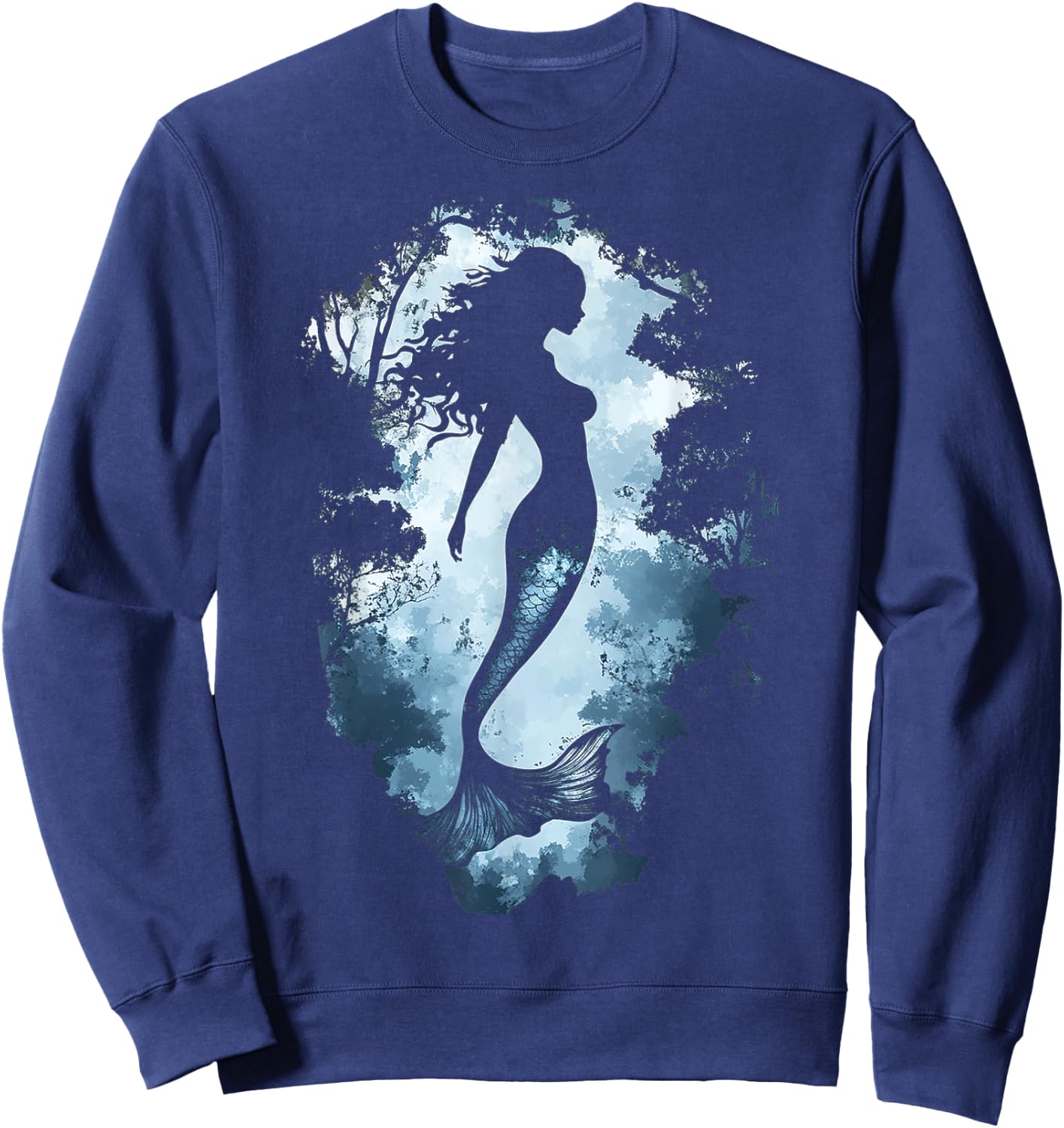 Mermaid Forest Mythical Motif Women Fantasy Graphic Mermaid Sweatshirt - Sweatshirt | Navy