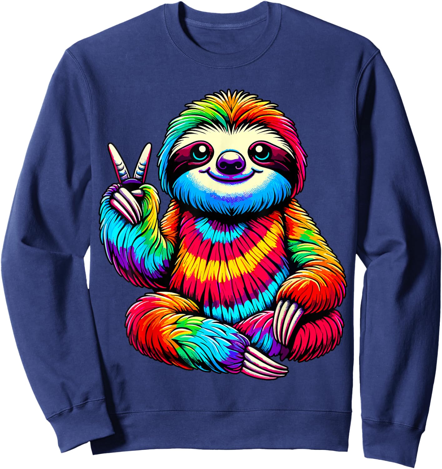Tie-Dye Sloth Peace Sign Hippie Sweatshirt - Sweatshirt | Navy