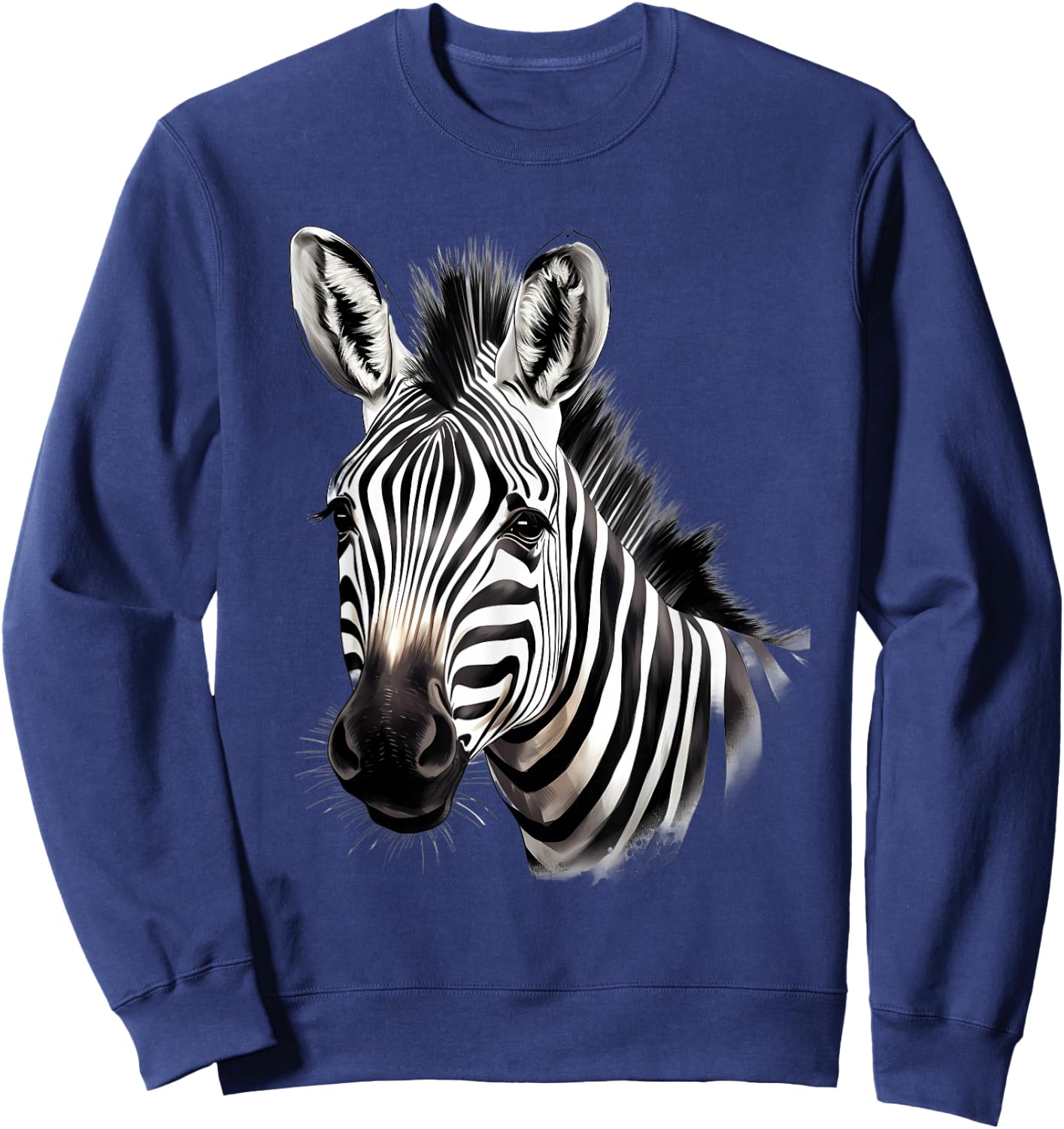 Zebra Portrait Drawing Wildlife Animal Print Nature Motif Sweatshirt - Sweatshirt | Navy