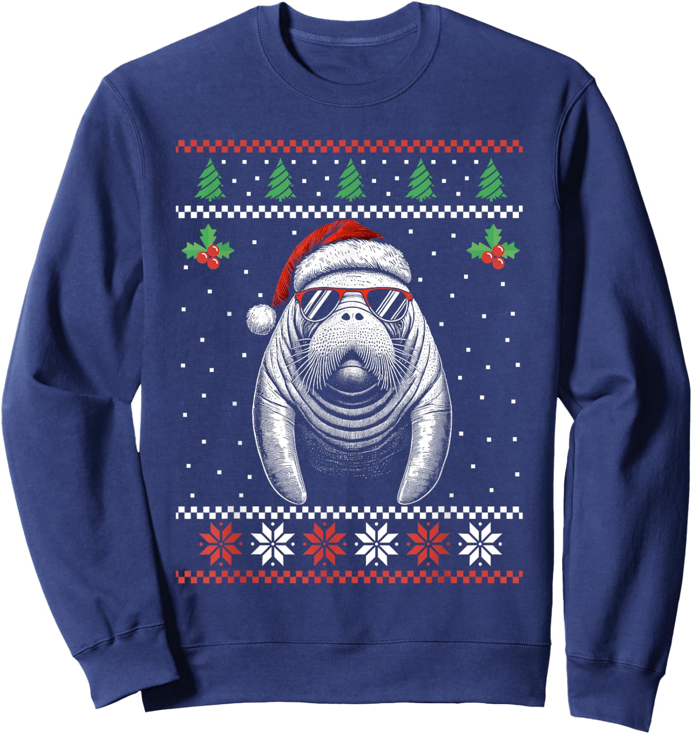 Manatee Santa Hat Ugly Christmas Sweater Xmas Sweatshirt - Sweatshirt | Navy