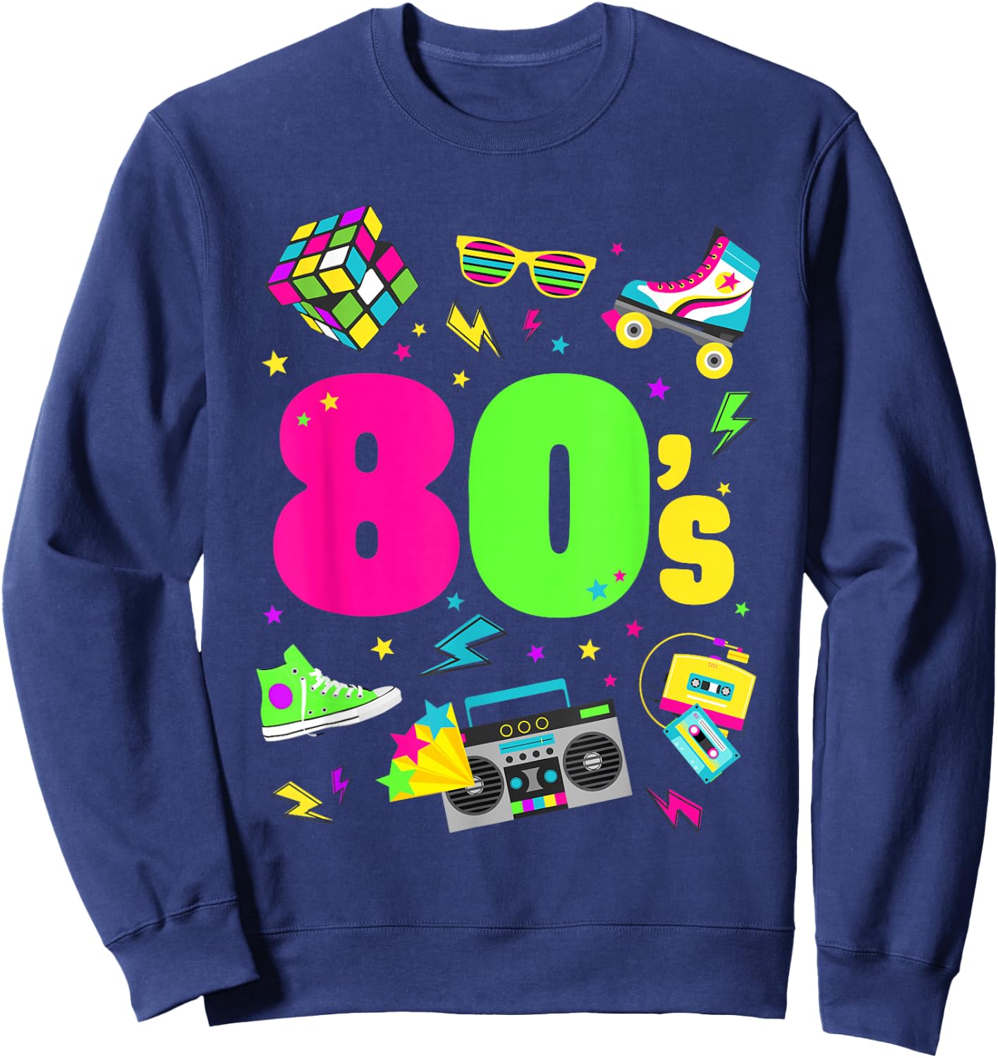 Adult - Black - S - Crew Collar - Cartoon - Crossed - Short Sleeves - EU 38/40 - 80s Theme Sweatshirt - Sweatshirt | Navy