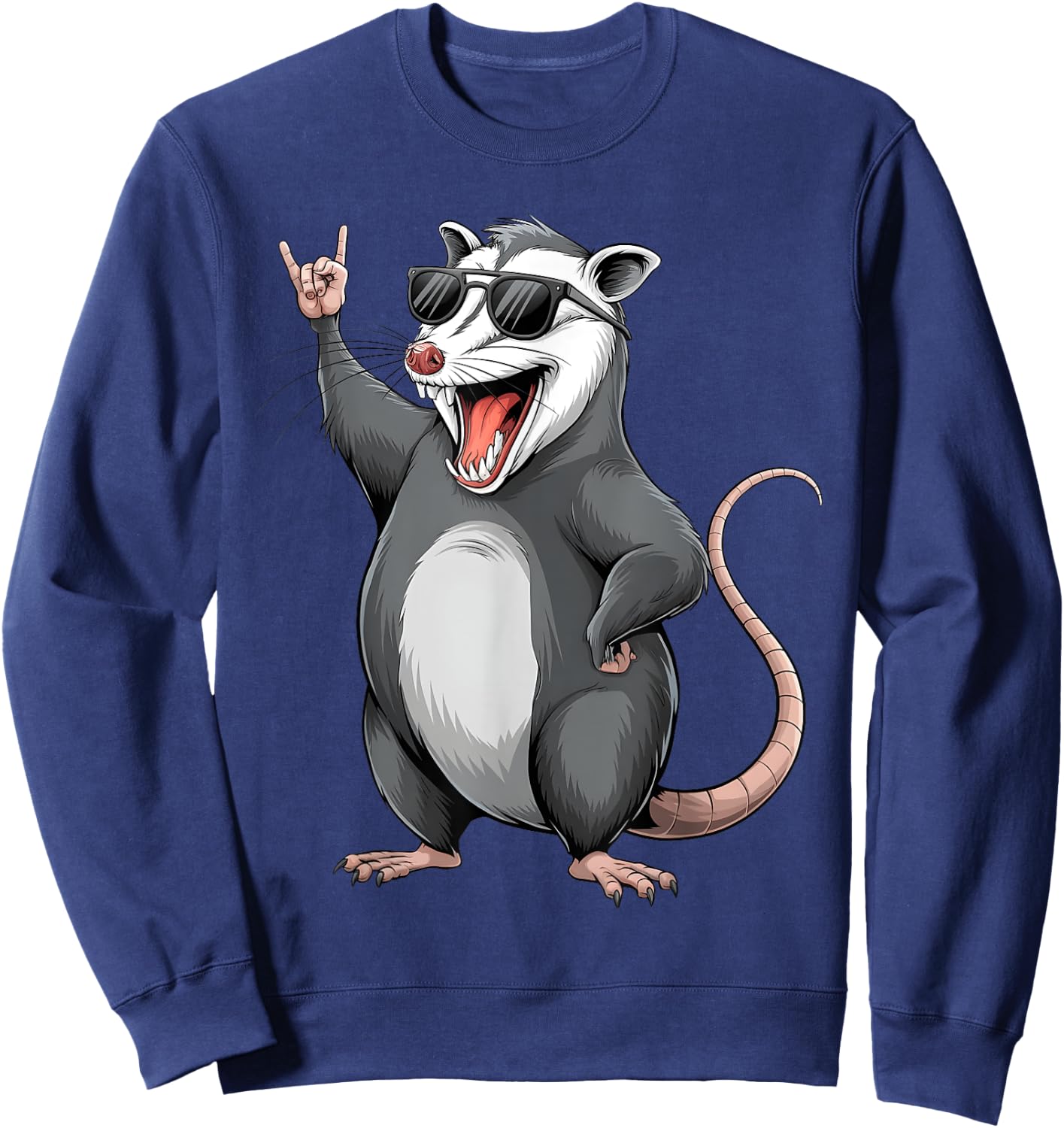 Rocking Opossum Trash Animal Rock Music Funny Possum Graphic Sweatshirt - Sweatshirt | Navy
