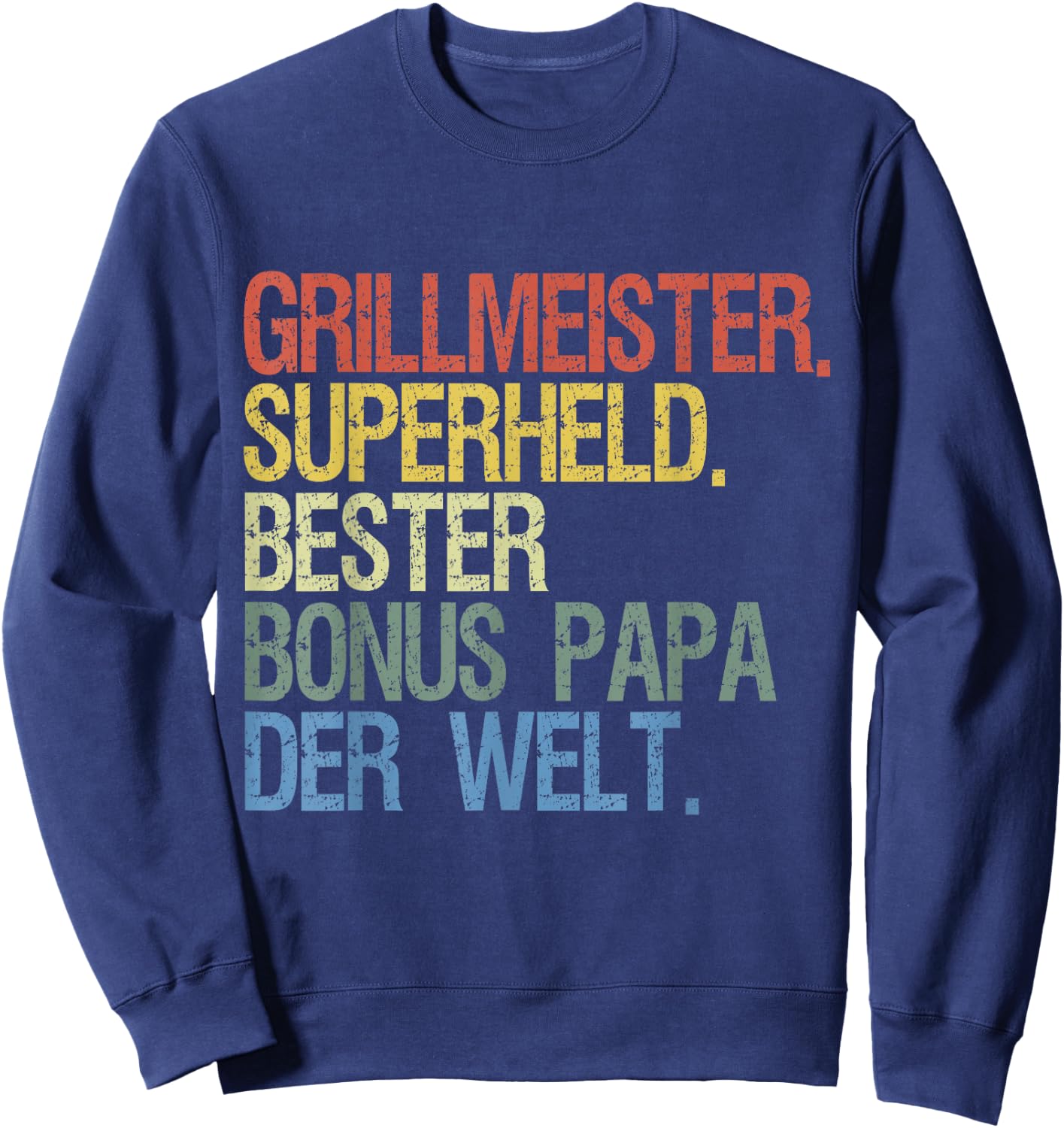 Bonus Papa für Vatertag & Geburtstag - Grillmeister Superheld - Schwarz, Kurzarm, Klein, EU 41, Klassische Passform, , Baumwolle Sweatshirt - Sweatshirt | Navy