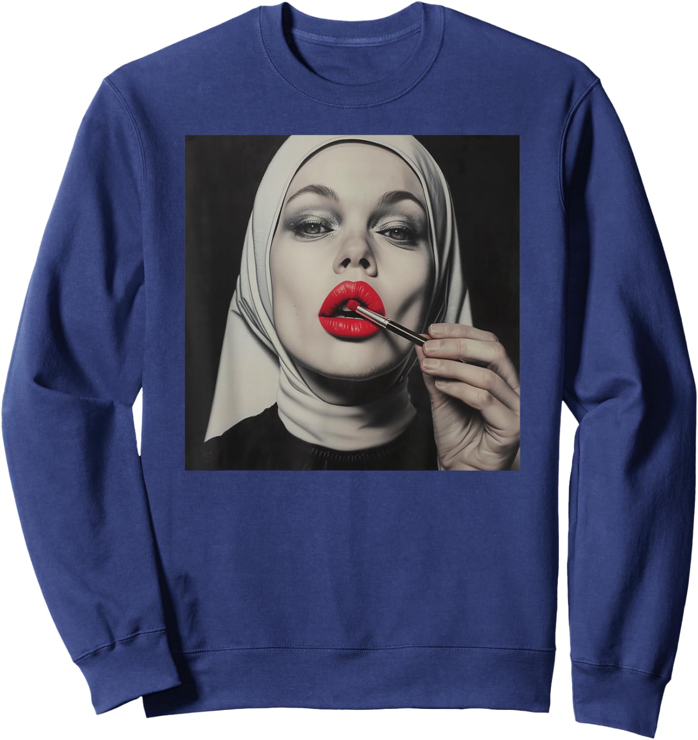 Rebellious Nun with Lipstick, Rebellious Nun Sweatshirt - Sweatshirt | Navy