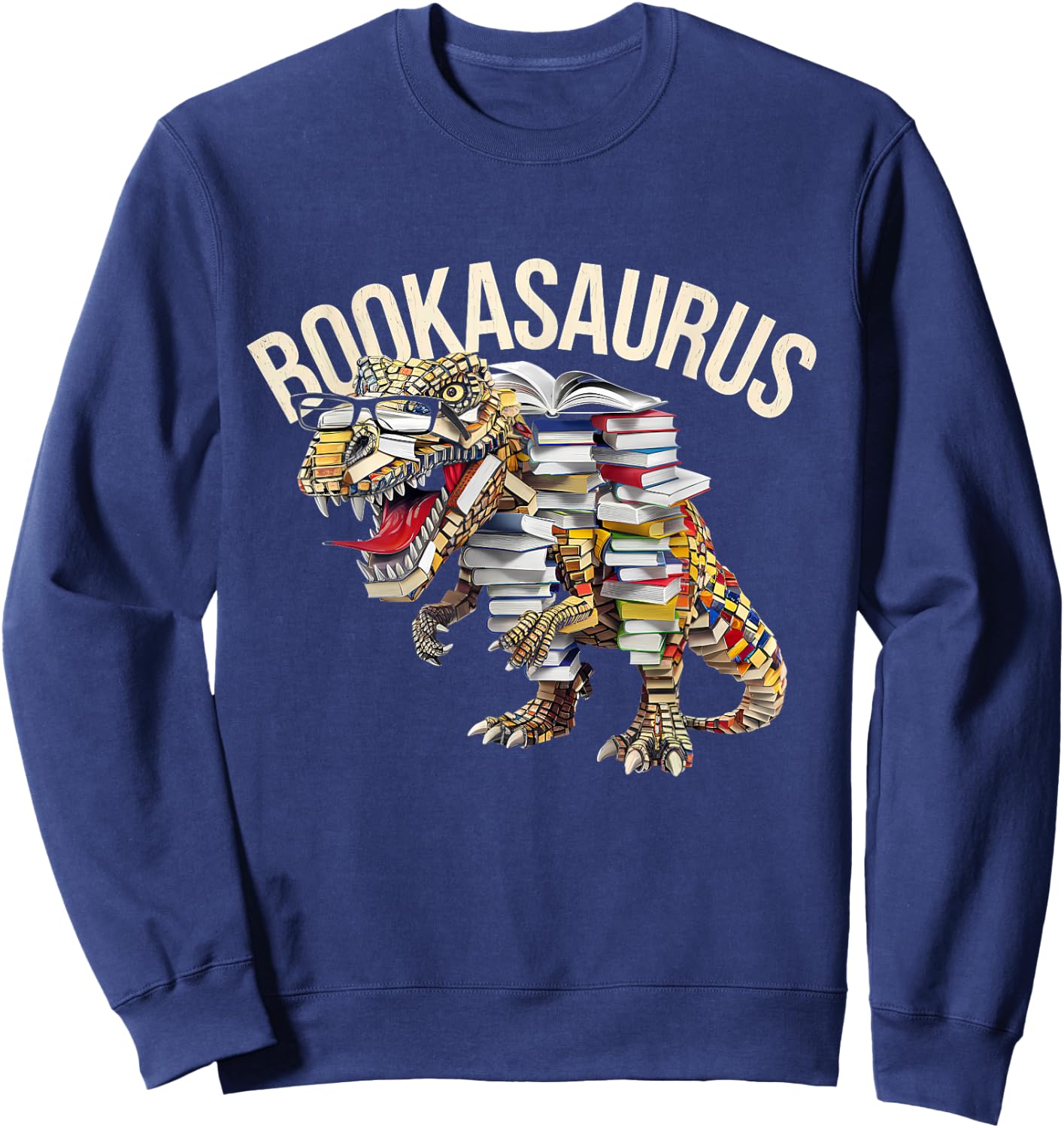 Book Reading Dinosaur T-Rex Dino Funny Bookworm Sweatshirt - Sweatshirt | Navy