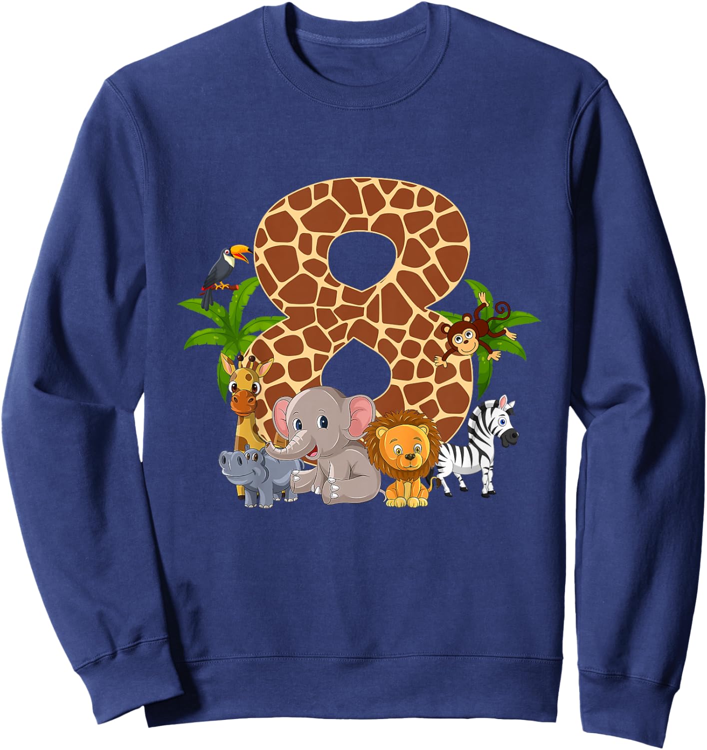 Kids 8 Year Old Zoo Birthday Safari Jungle Animal 8th B-day Sweatshirt - Sweatshirt | Navy