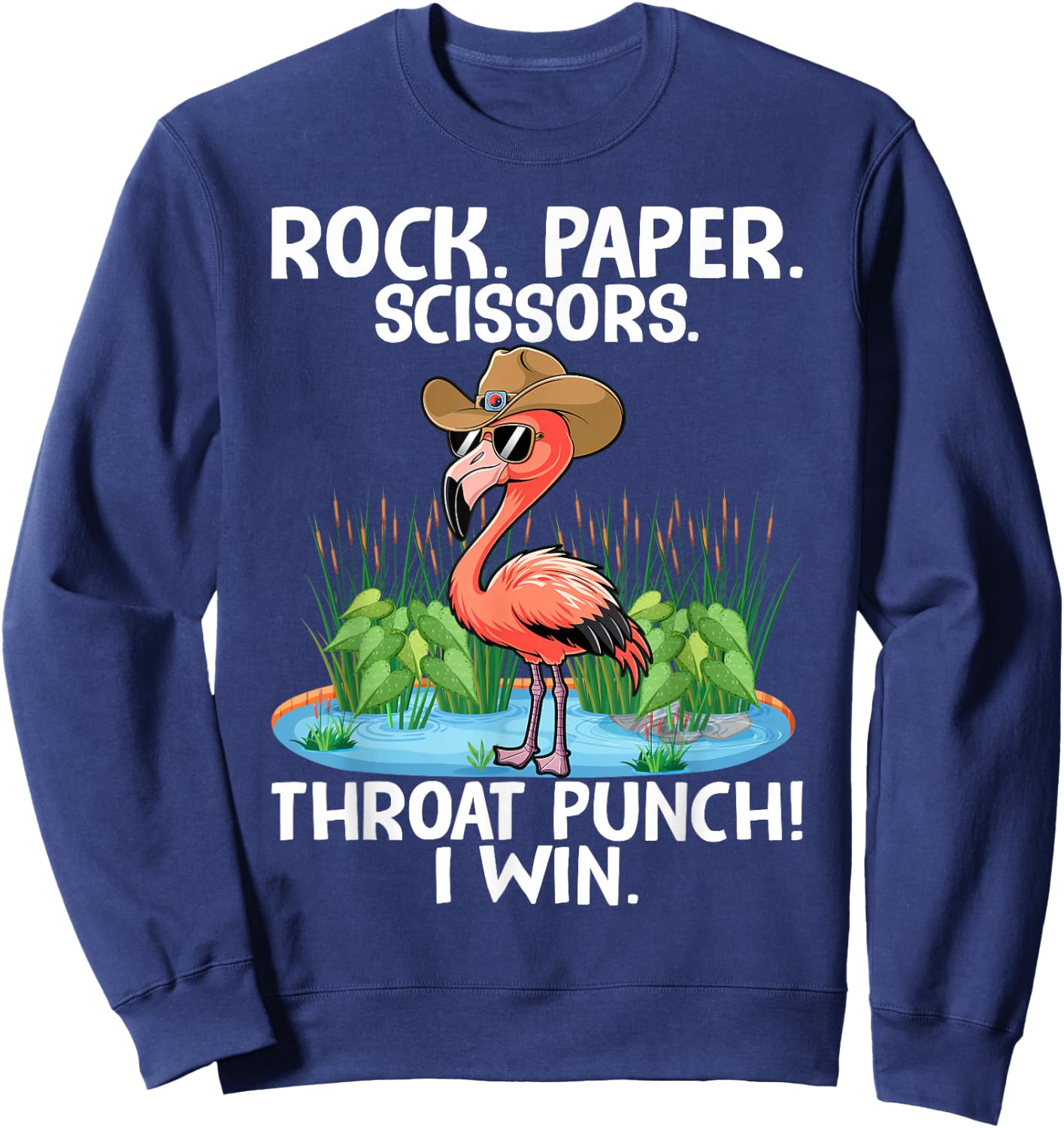 Rock Paper Scissors Throat Punch I Win Flamingo Sweatshirt - Sweatshirt | Navy
