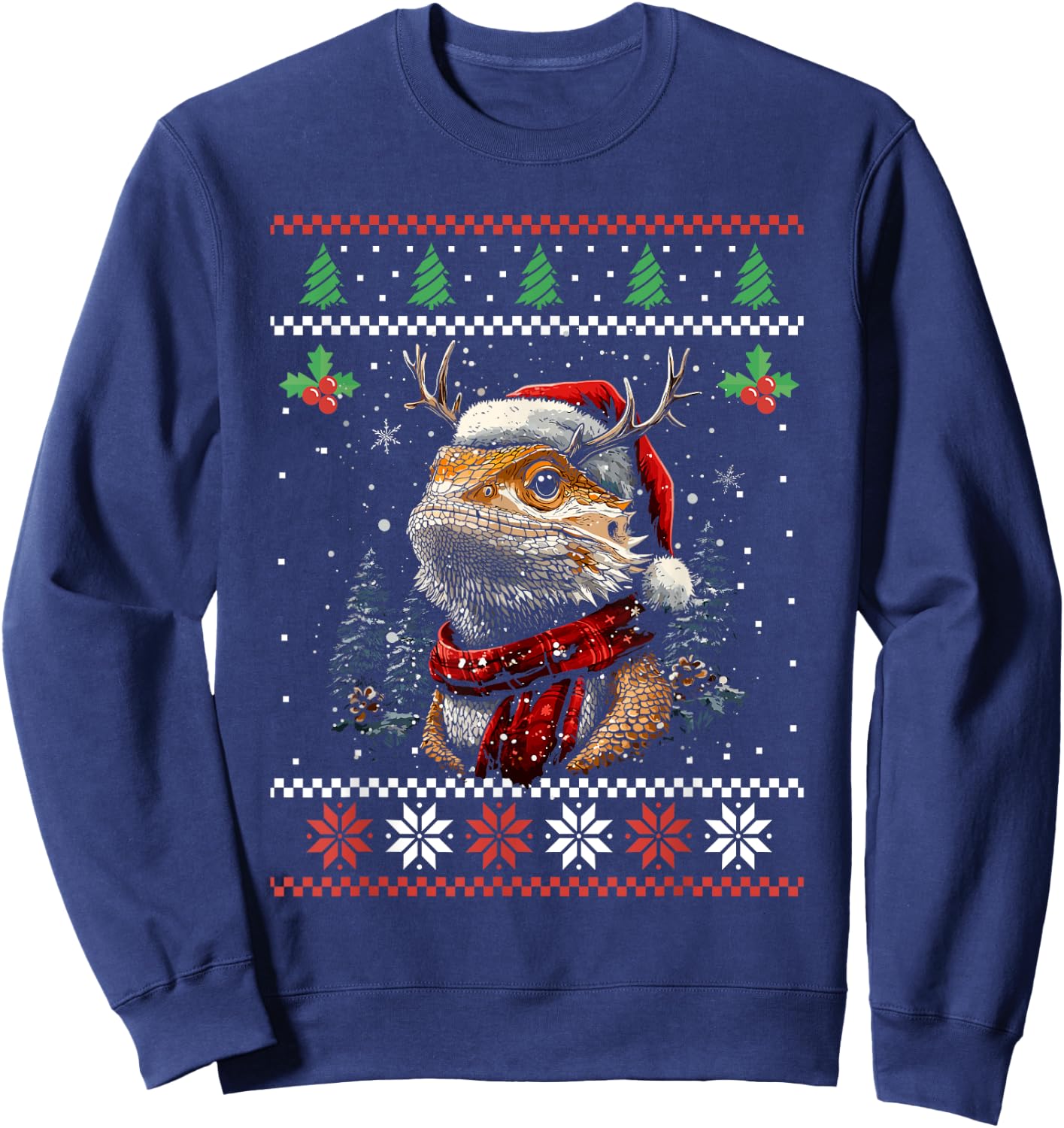 Bearded Dragon Santa Hat Ugly Christmas Sweater Xmas Sweatshirt - Sweatshirt | Navy