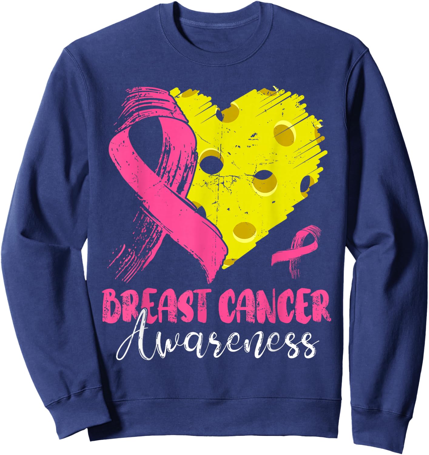 Pink Ribbon & Pickleball Ball Heart Breast Cancer Warrior Sweatshirt - Sweatshirt | Navy