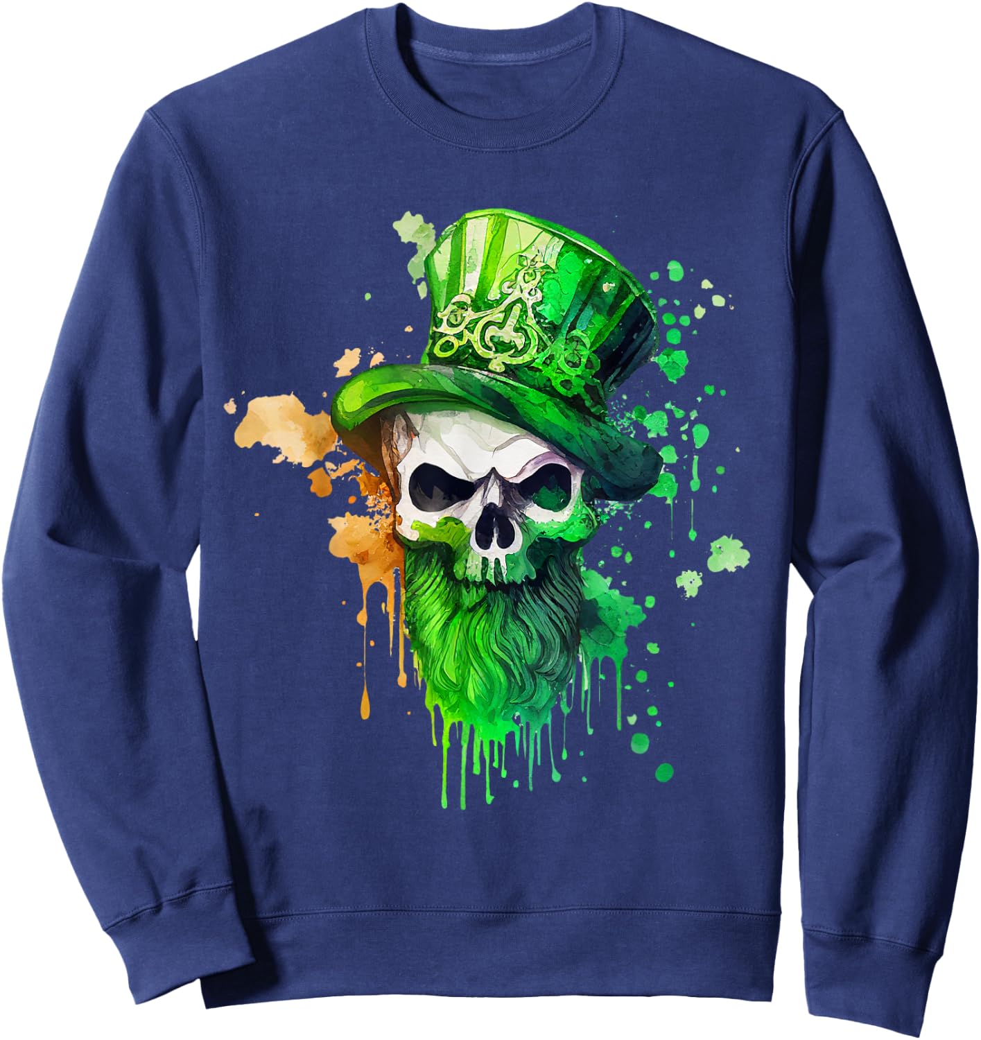 St Patricks Day Irish Skull Cloverleaf Leprechaun , black Sweatshirt - Sweatshirt | Navy