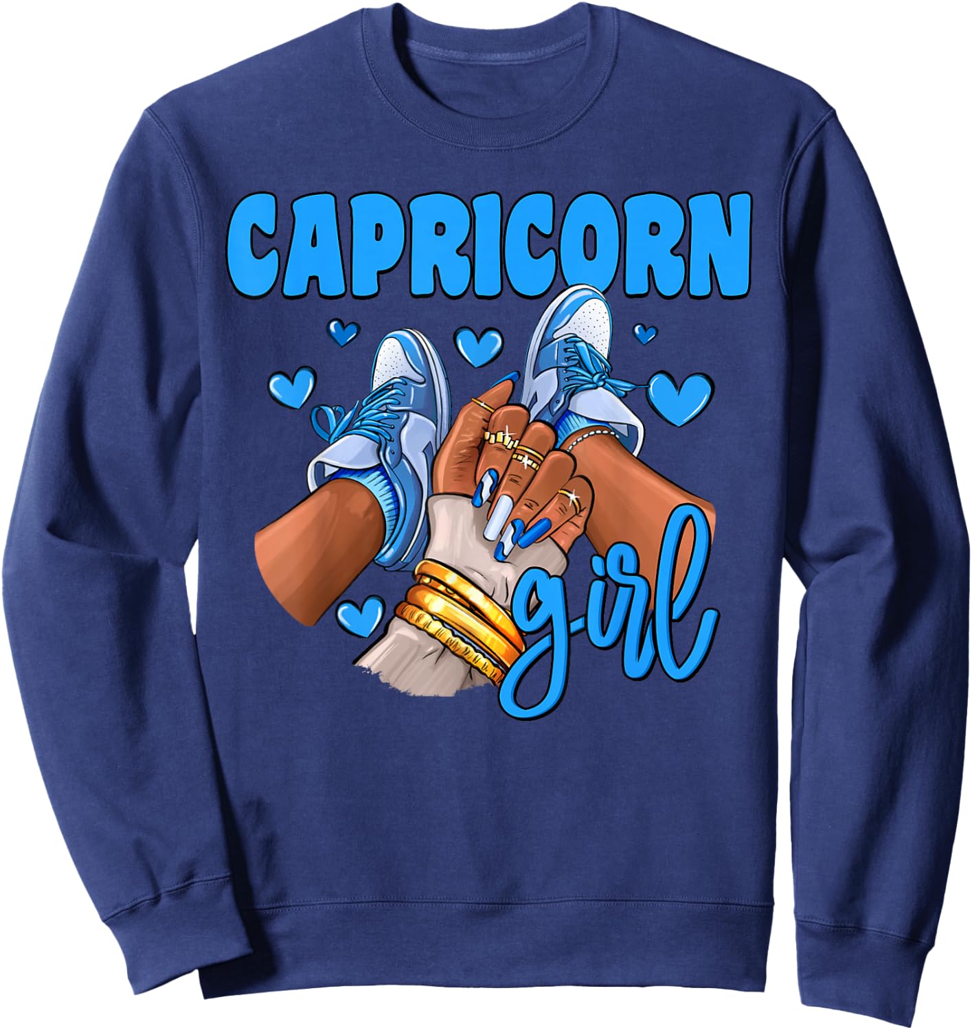 Capricorn Girl Sneakers Astrology Zodiac Sign Black Women Sweatshirt - Sweatshirt | Navy