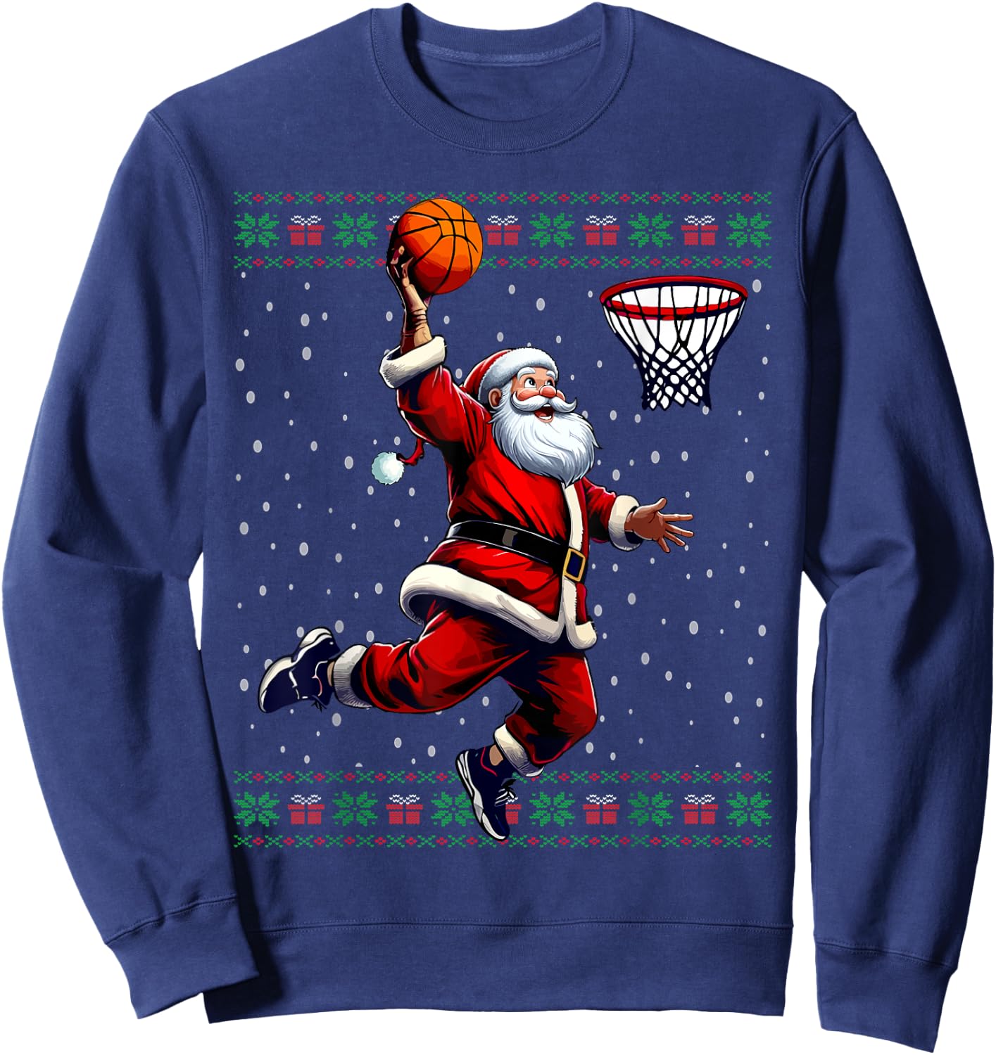 Santa Basketball Ugly Christmas Sweater Sweatshirt - Sweatshirt | Navy