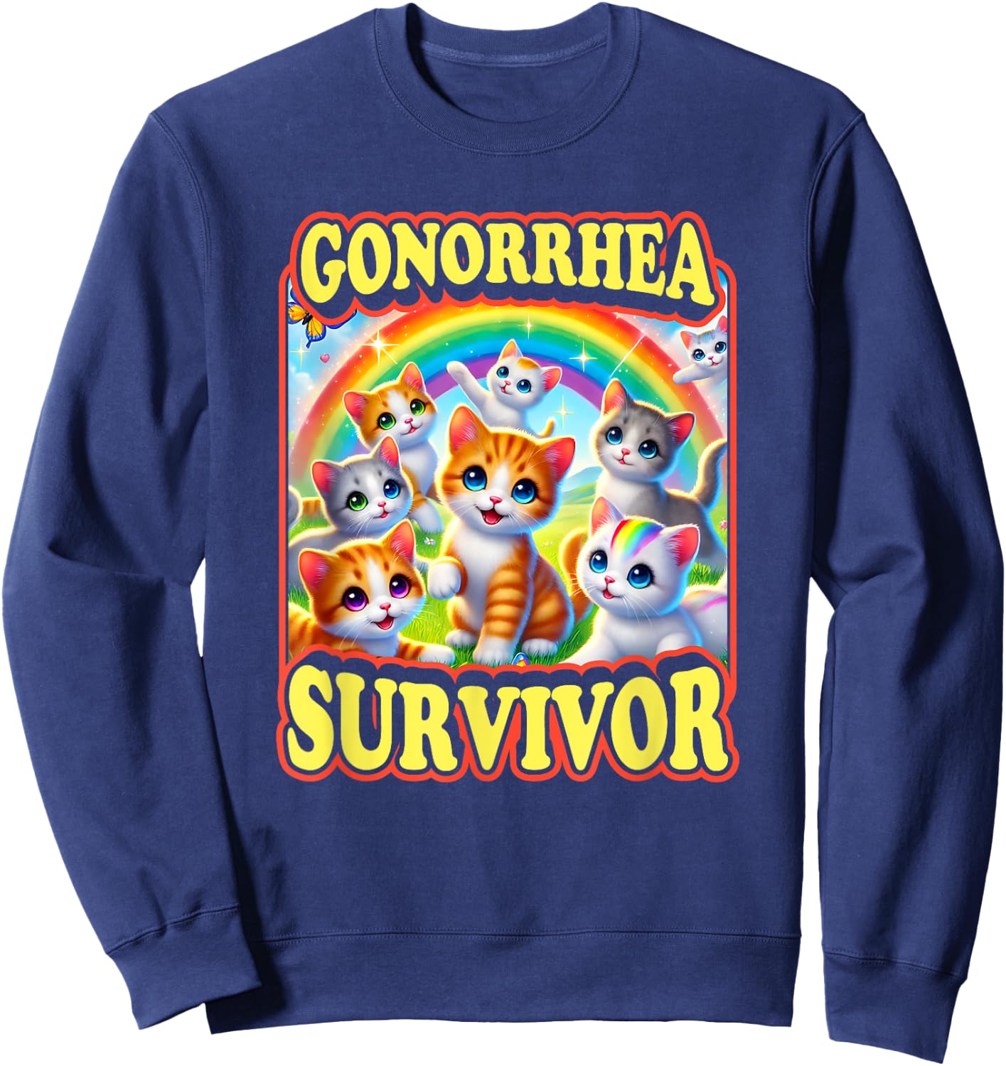 Gonorrhea Survivor Funny Dark Humor Existential Dread , Black, S Sweatshirt - Sweatshirt | Navy