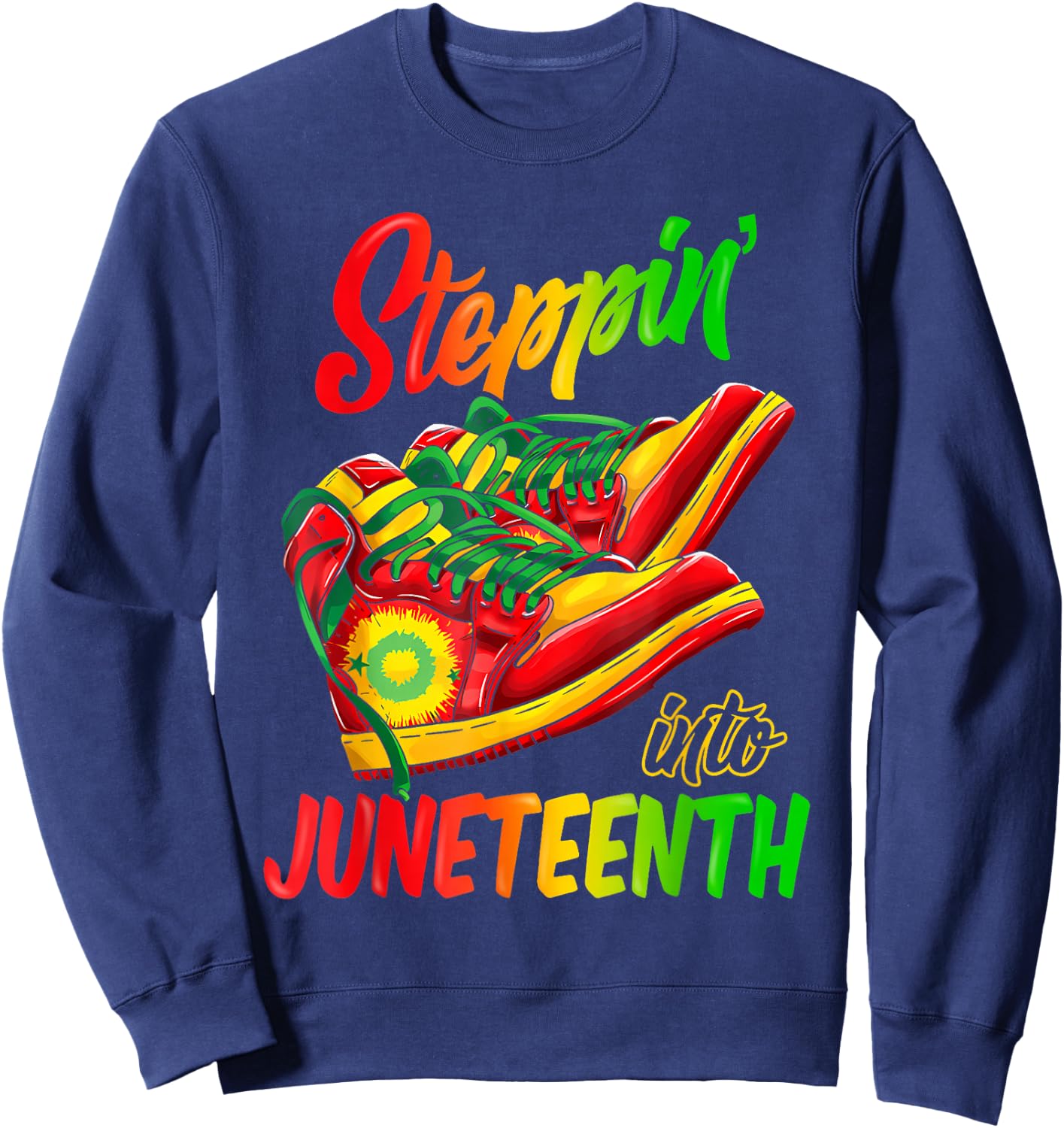 Stepping Into Juneteenth Afro Woman Black Girls Sneakers Men Sweatshirt - Sweatshirt | Navy