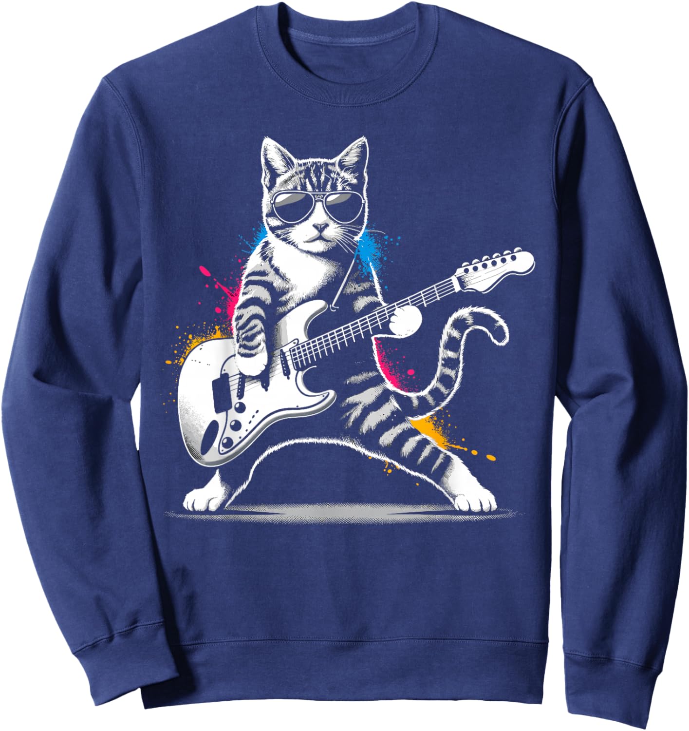 Nerrrdy Damen Rock 'n' Katzen Katzen und Gitarren Schwarz Kurzarm Klein Regular M Sweatshirt - Sweatshirt | Navy