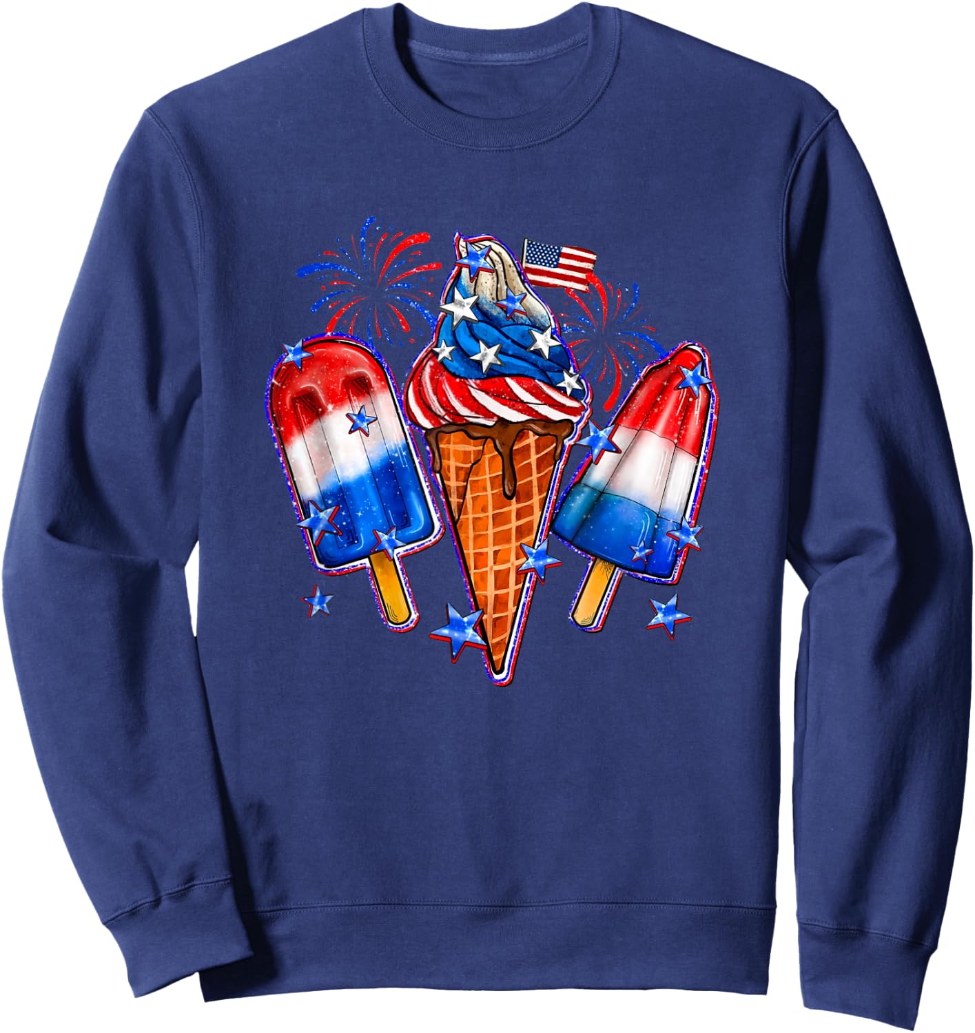 Blue Red White Ice Cream American Flag 4th Of July Men Women Sweatshirt - Sweatshirt | Navy