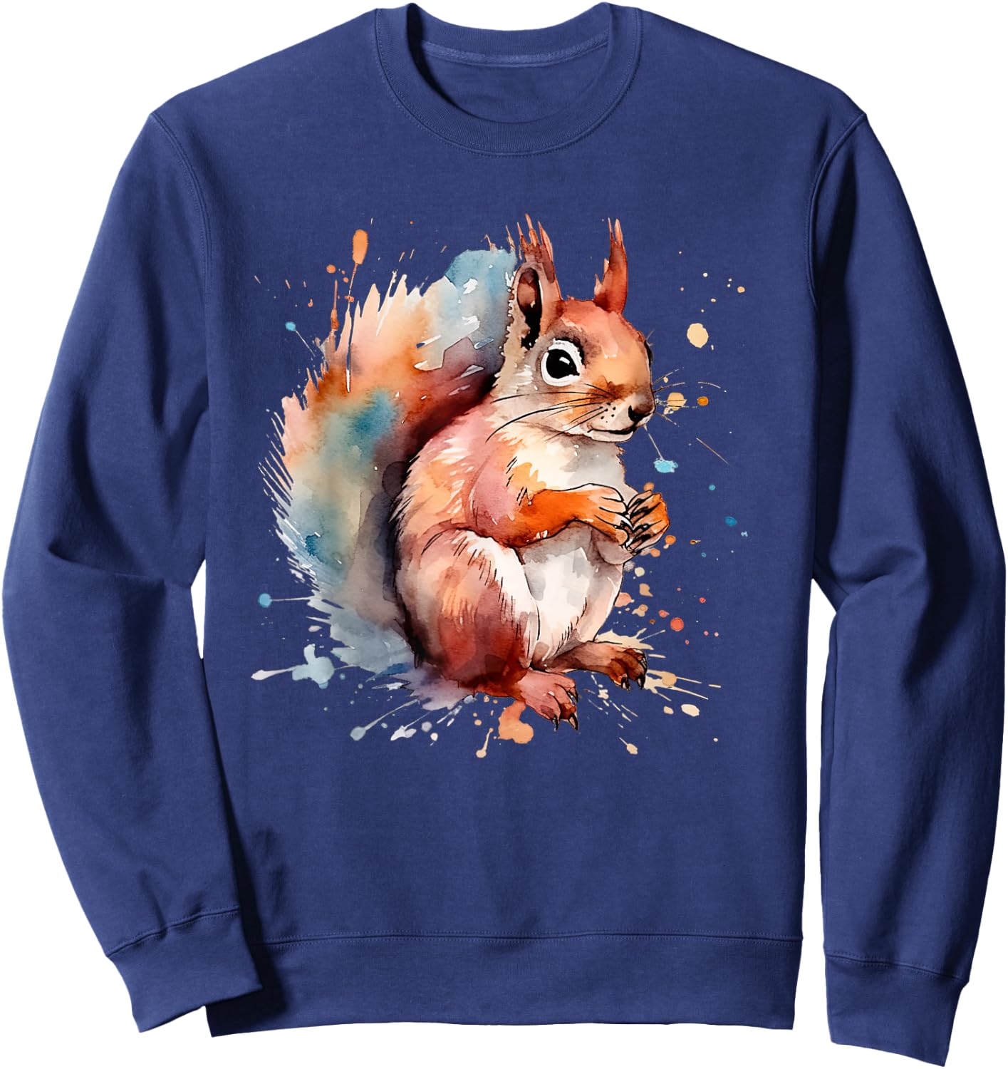 Cute Squirrel Animal Designs Co Kids Black Watercolor Cartoon Modern Sweatshirt - Sweatshirt | Navy
