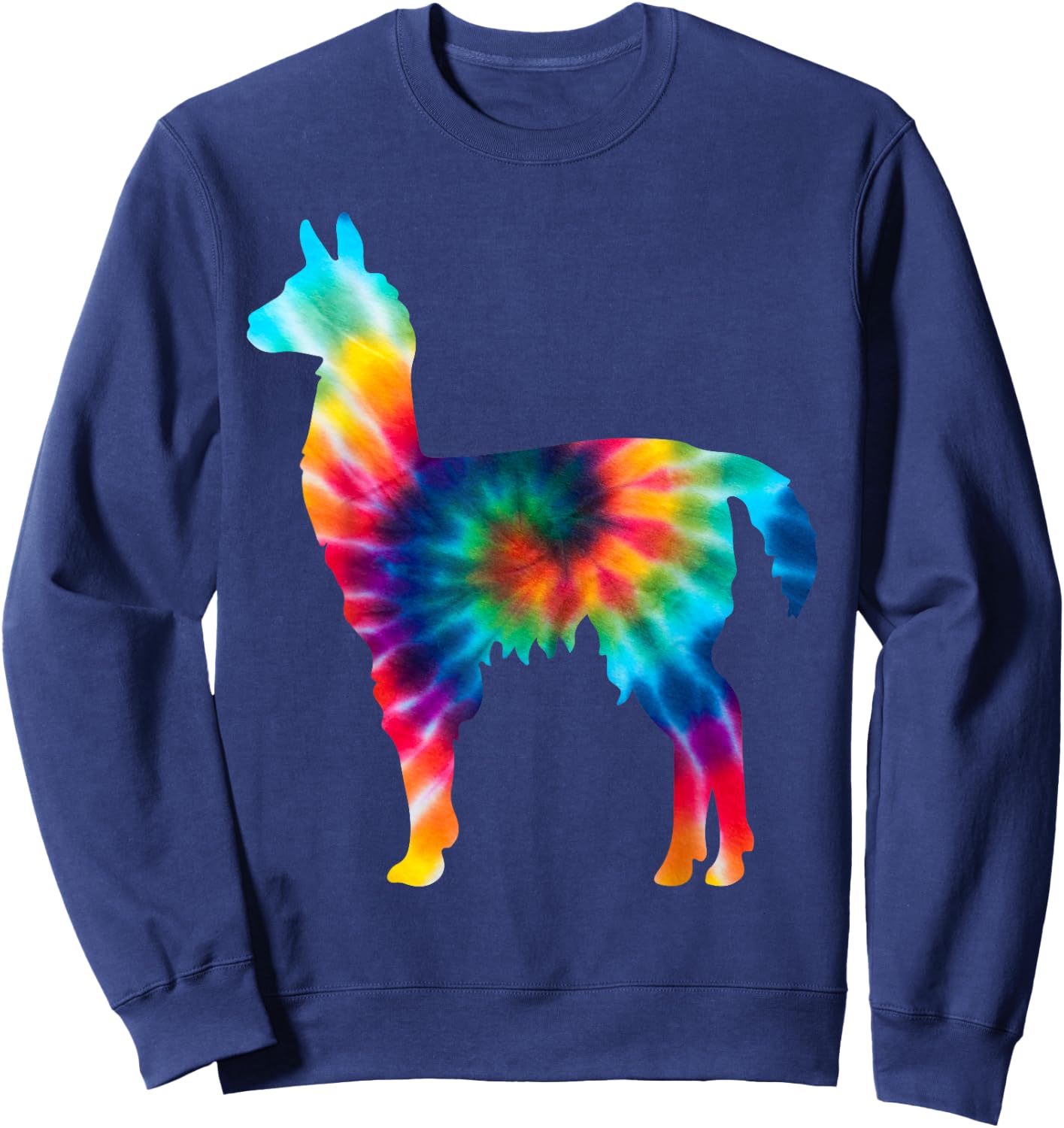 Funny Llama Tie Dye Psychedelic Hippie 60s 70s Graphic Sweatshirt - Sweatshirt | Navy
