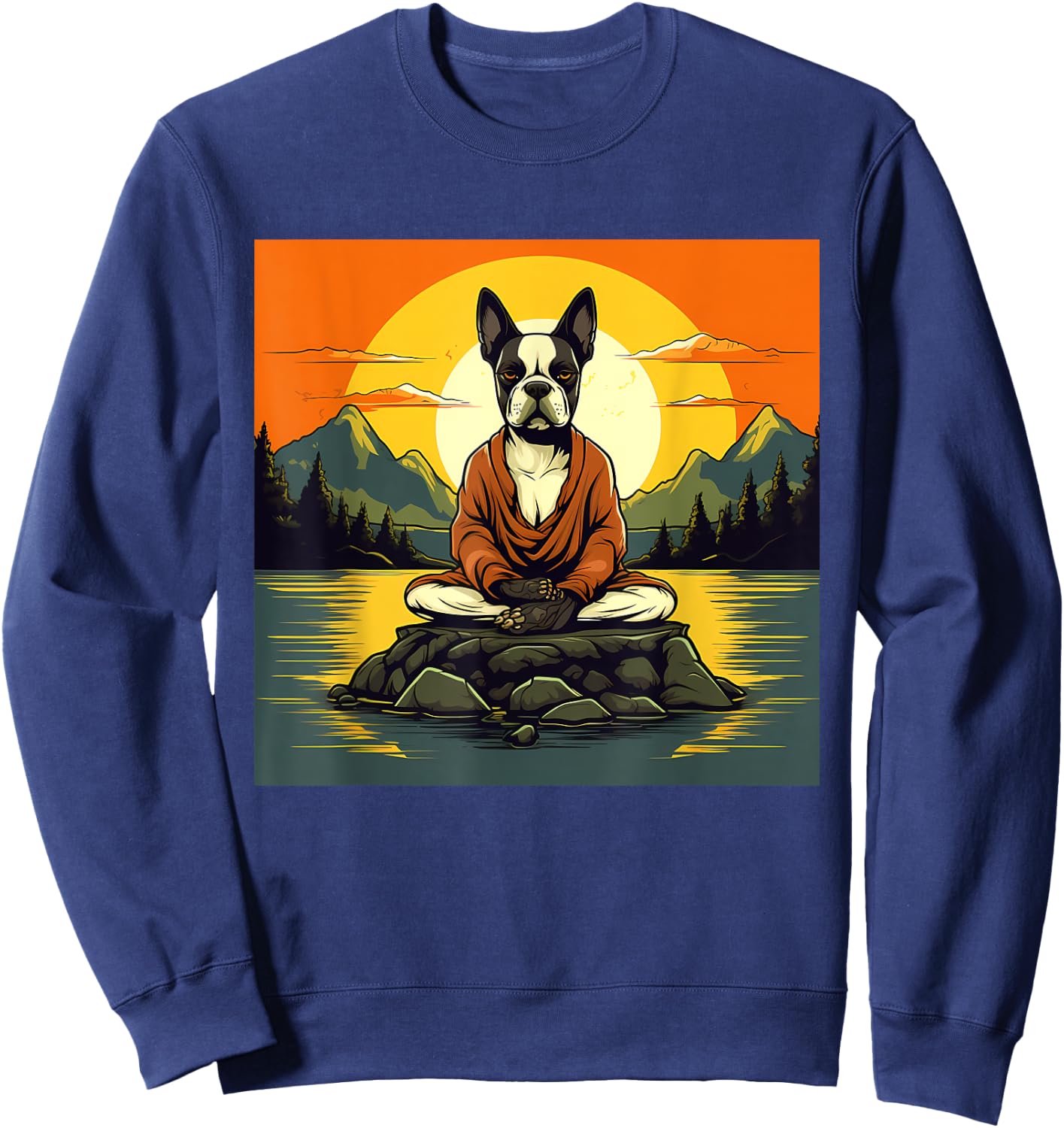 Boston Terrier Dog Meditation Yoga Men Women Kids Sweatshirt - Sweatshirt | Navy