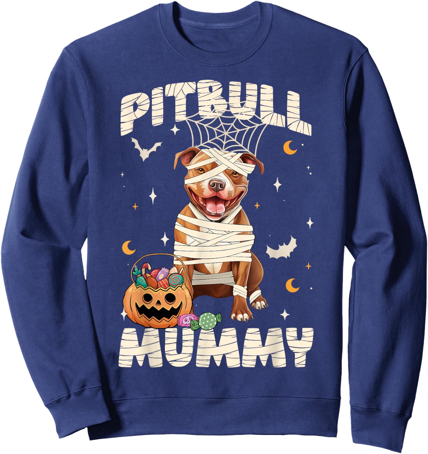 Halloween Costume Pitbull Lover Mummy Dog Owner Men Women Sweatshirt - Sweatshirt | Navy
